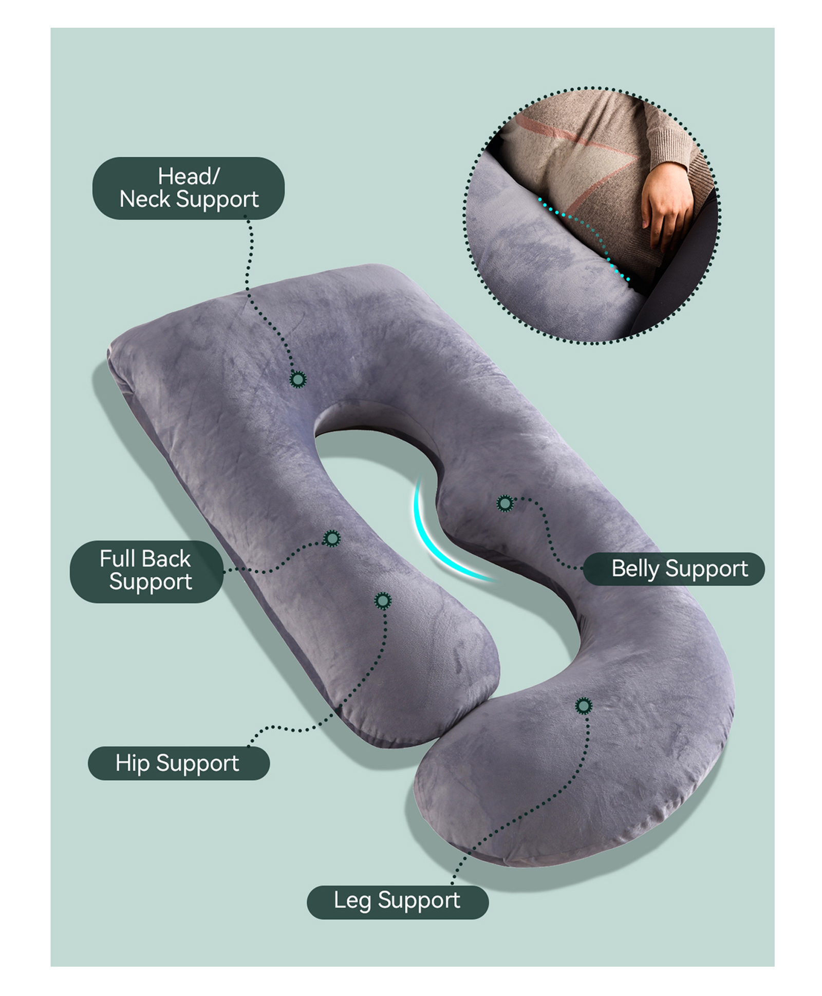 Momcozy G Shaped Pregnancy Pillow Maternity Accessory Grey-picture-5