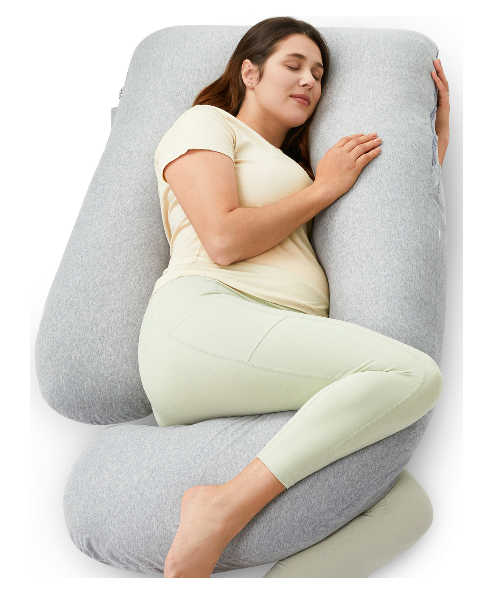 Momcozy G Shaped Cooling Fabric Pregnancy Pillow Maternity Accessory White