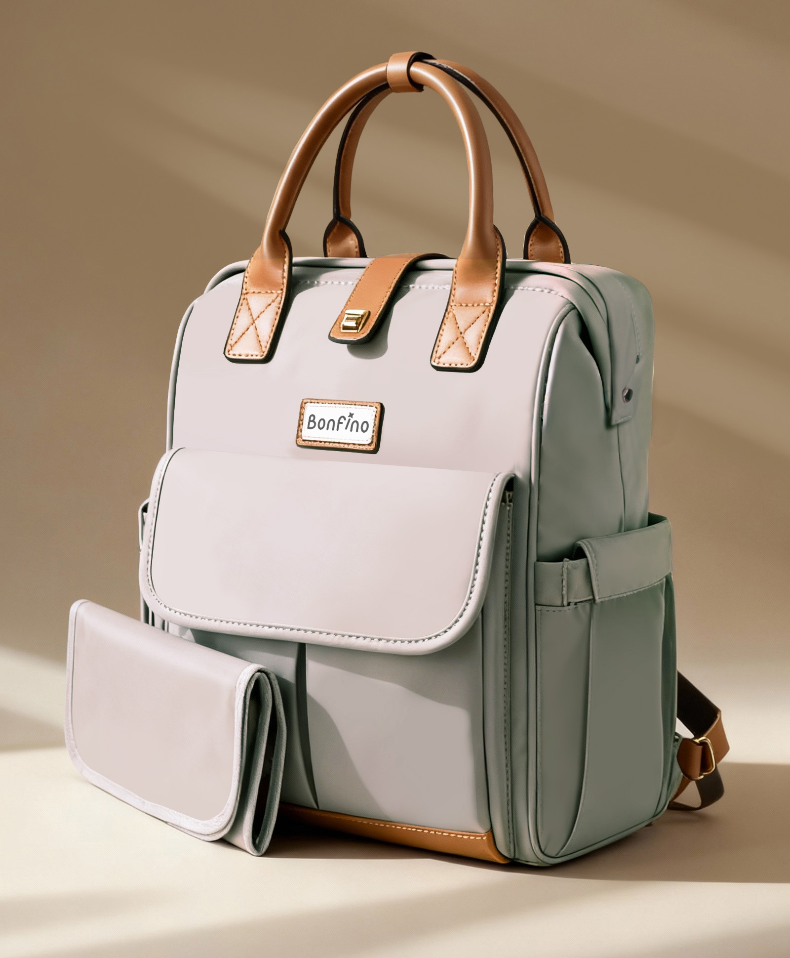 Bonfino Bambino Luxe Smart Multipurpose Diaper Backpack with Diaper Changing Mat| Adjustable Padded Shoulder Strap| Insulated Bottle Pouches| Secret Back Pouch| Wipes Dispense - Olive Green