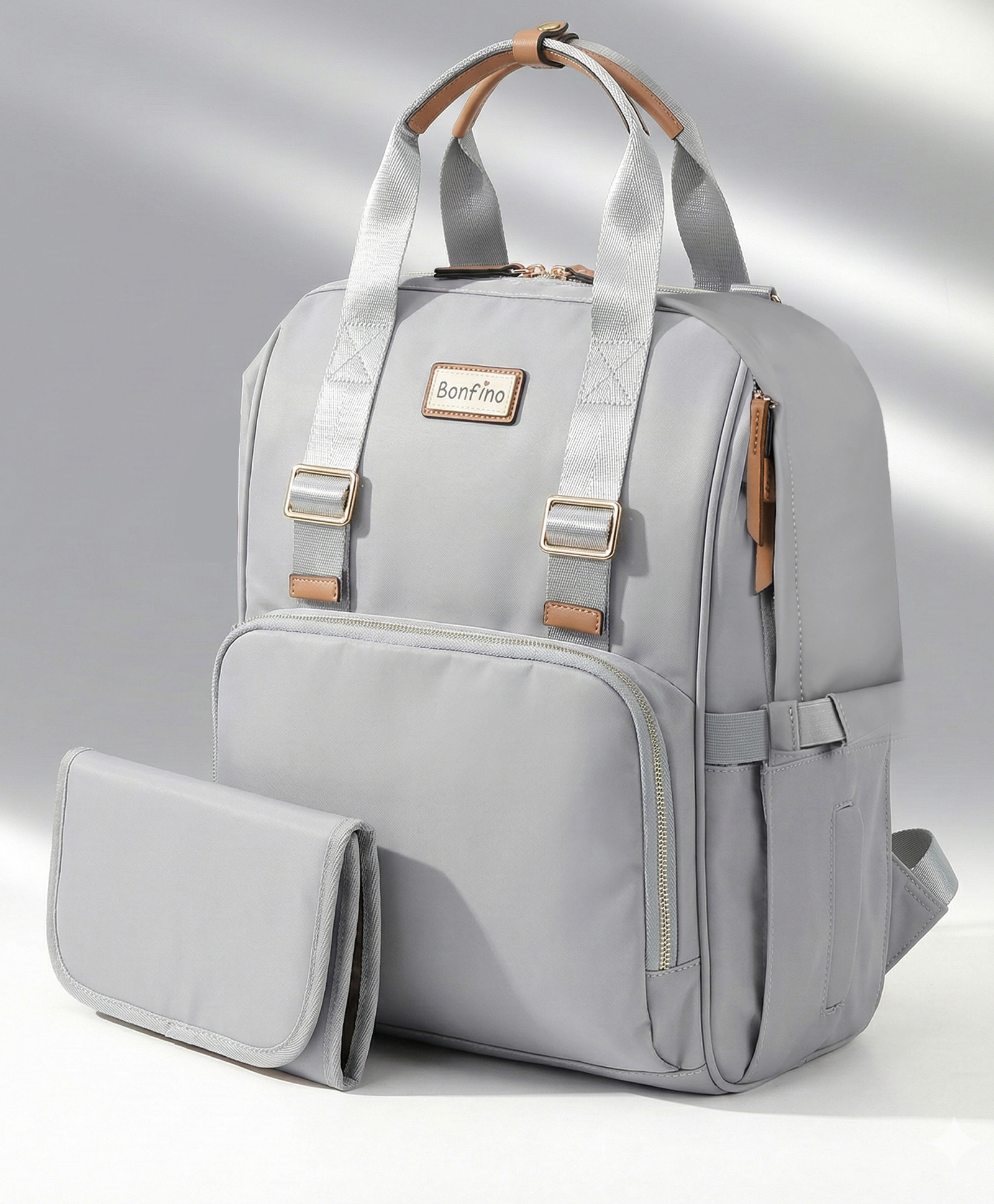 Bonfino Bambino Luxe Smart Multipurpose Diaper Backpack with Diaper Changing Mat| Adjustable Padded Shoulder Strap| Insulated Bottle Pouches| Secret Back Pouch| Wipes Dispense - Grey
