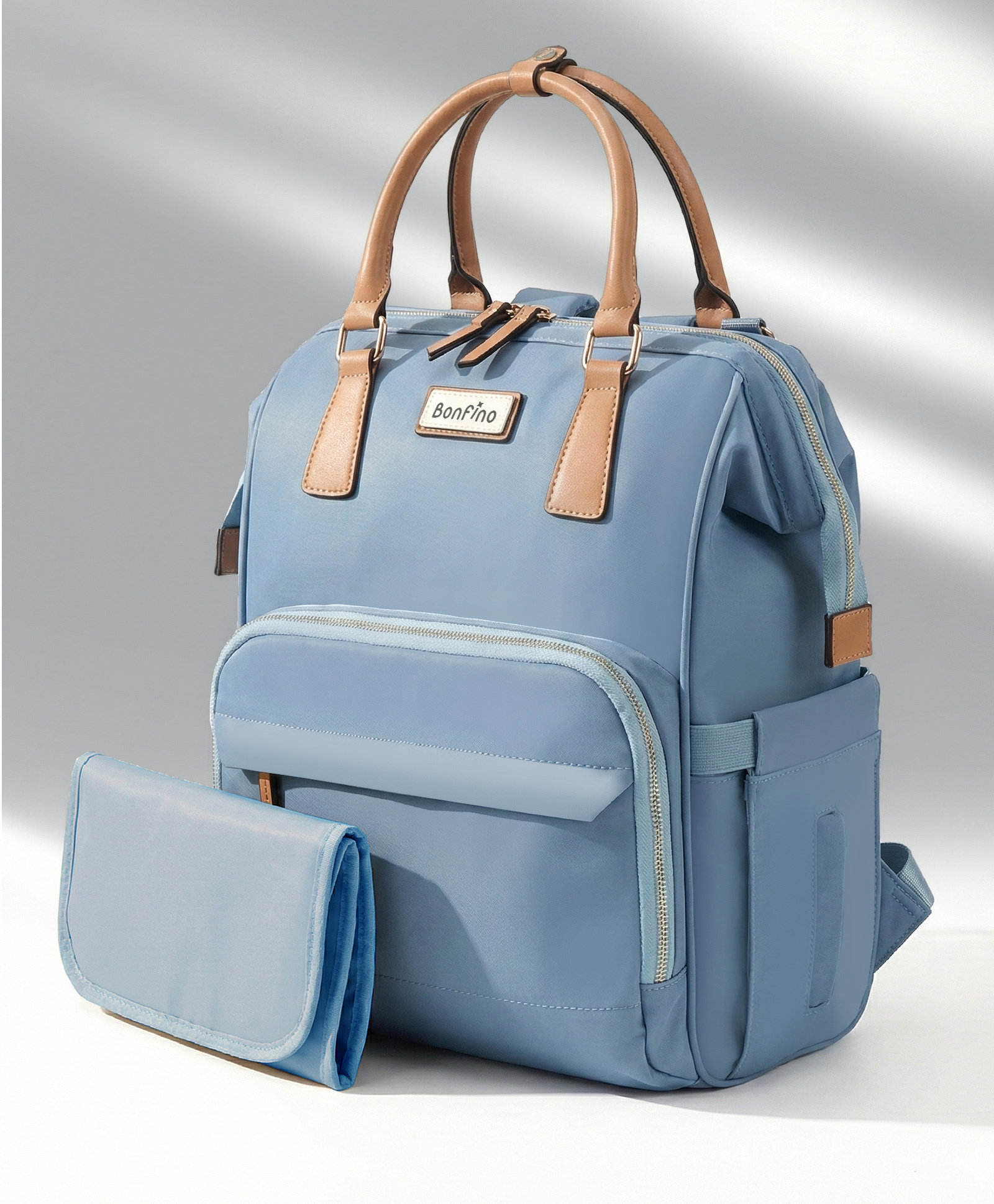 Bonfino Bambino Luxe Smart Multipurpose Diaper Backpack with Diaper Changing Mat - Cool Blue| Adjustable Padded Shoulder Strap| Insulated Bottle Pouches| Secret Back Pouch| Wipes Dispenser-picture-12