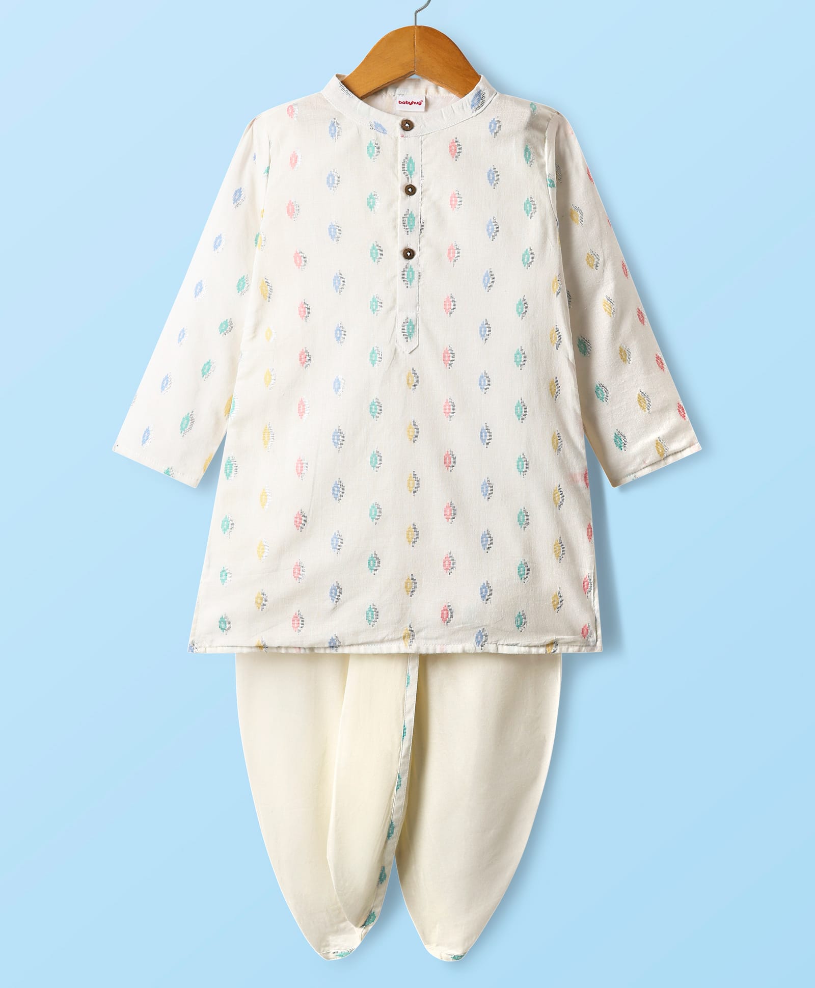 Babyhug Cotton Woven Full Sleeves Printed Kurta Dhoti Set - White-picture-22