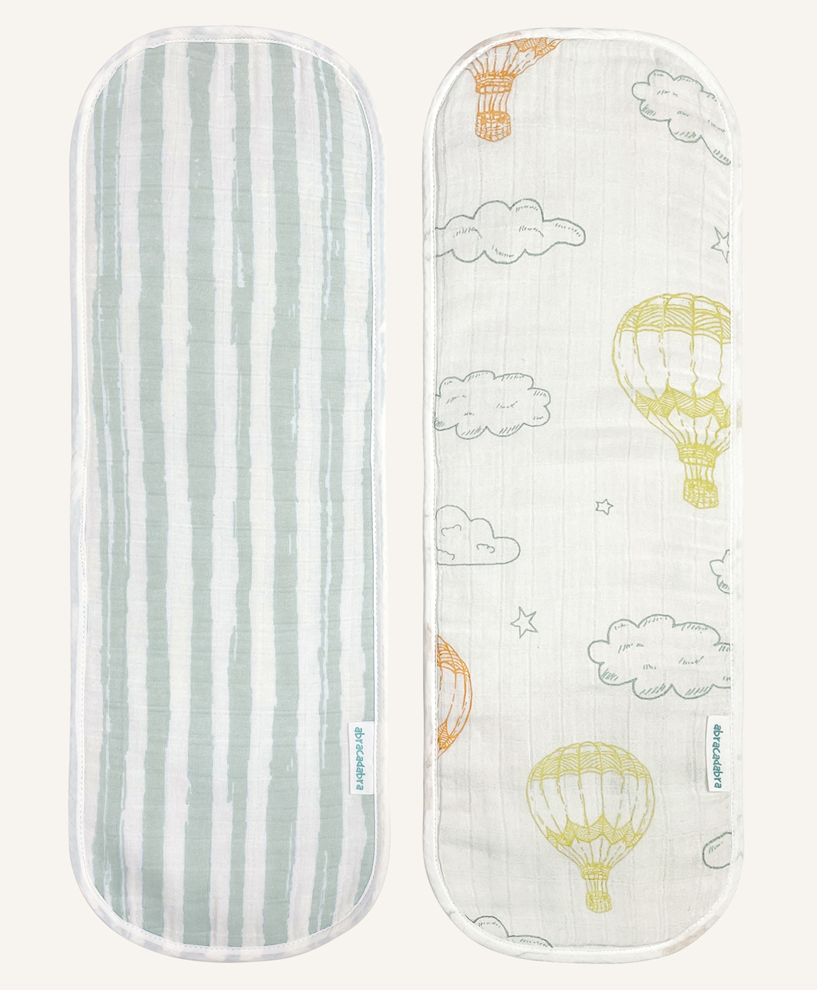 Abracadabra Muslin Burp Pad With Stripes & Hot Air Balloon Print Pack Of 2 - Light Blue & White-picture-10