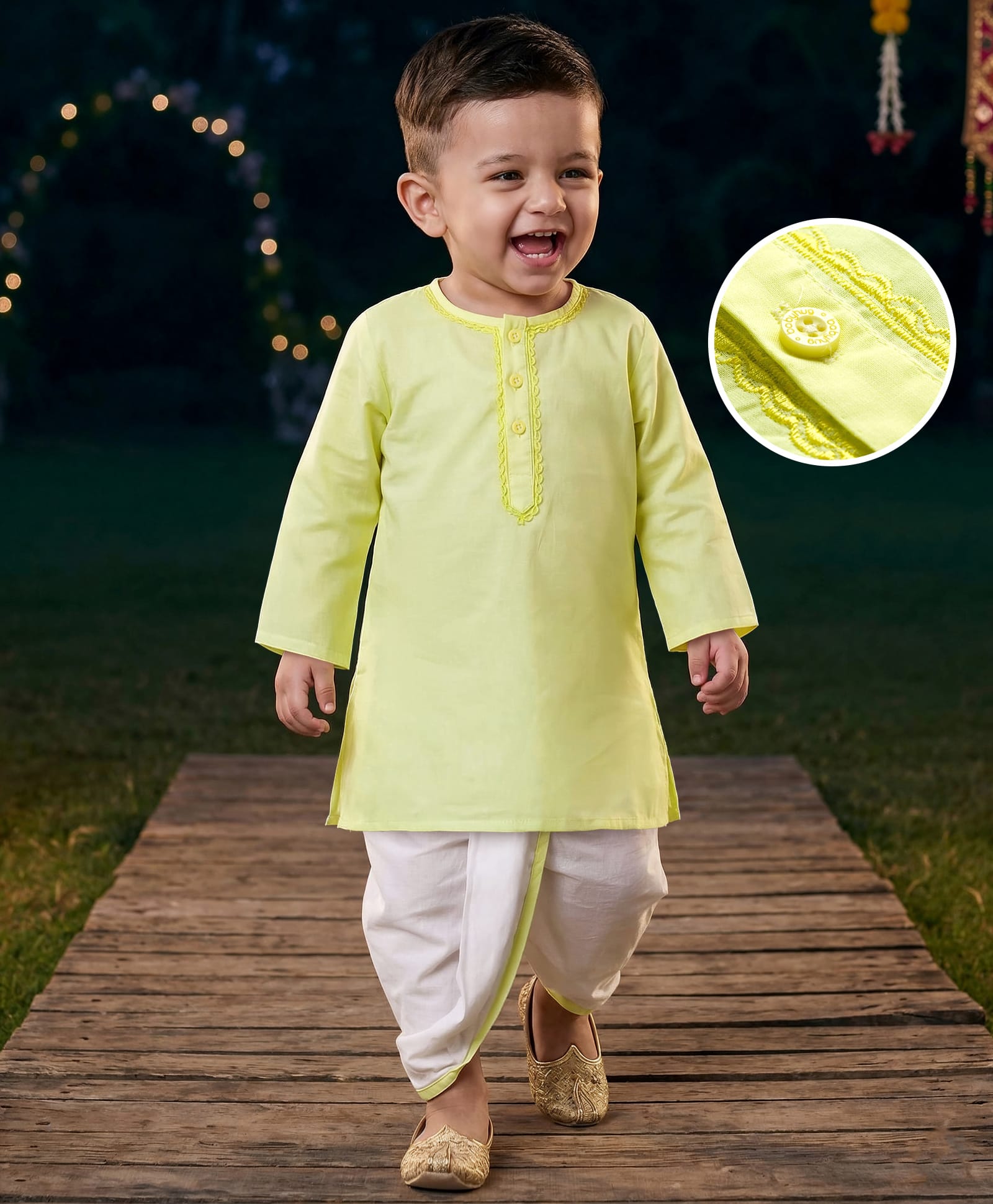 Babyhug Cotton Full Sleeves Solid Color Kurta Dhoti Set - Limegreen-picture-12