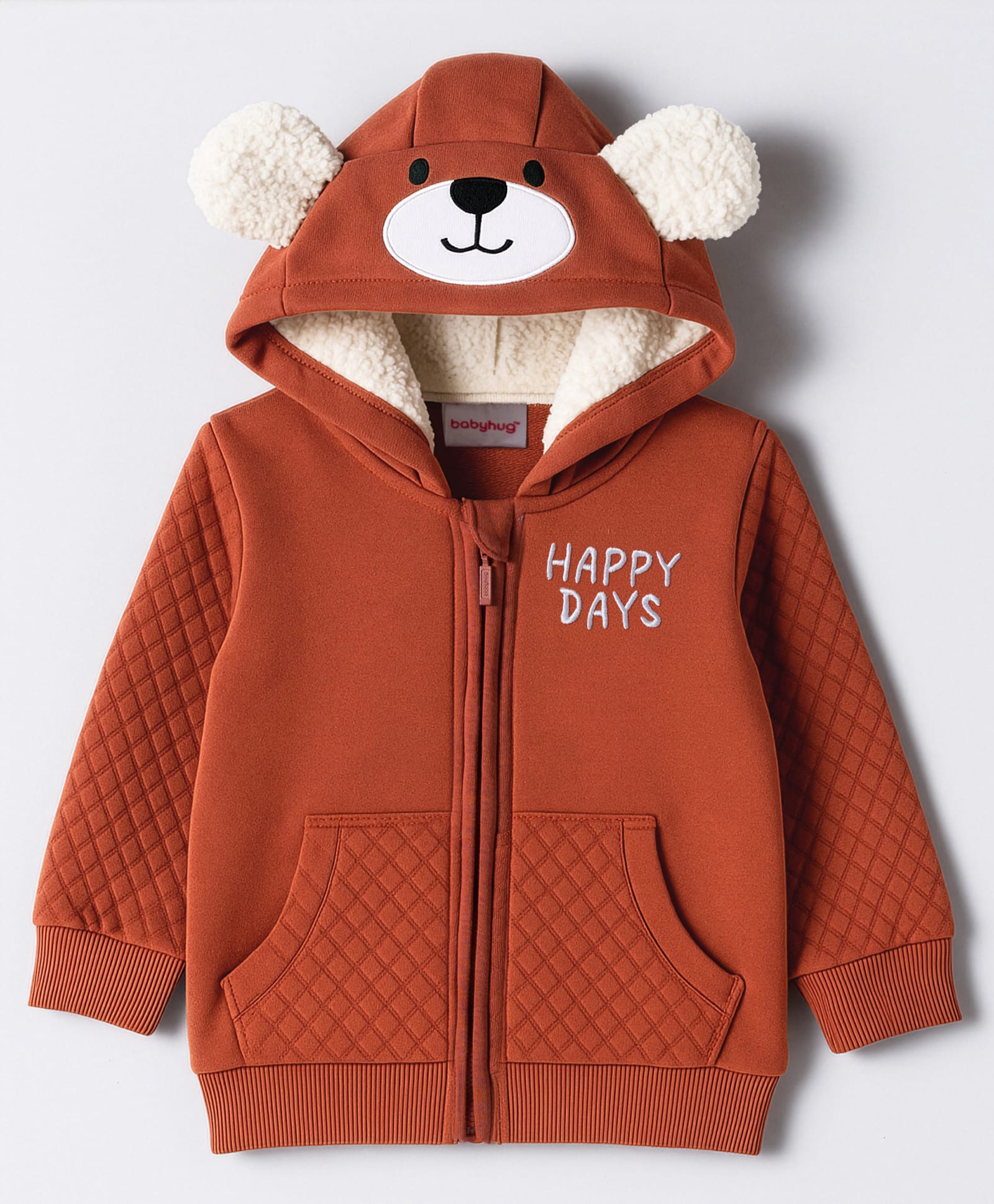 Babyhug Cotton Knit Full Sleeves Hooded Sweatjacket With Text Embroidery & Kangaroo Pockets - Brown-image-44