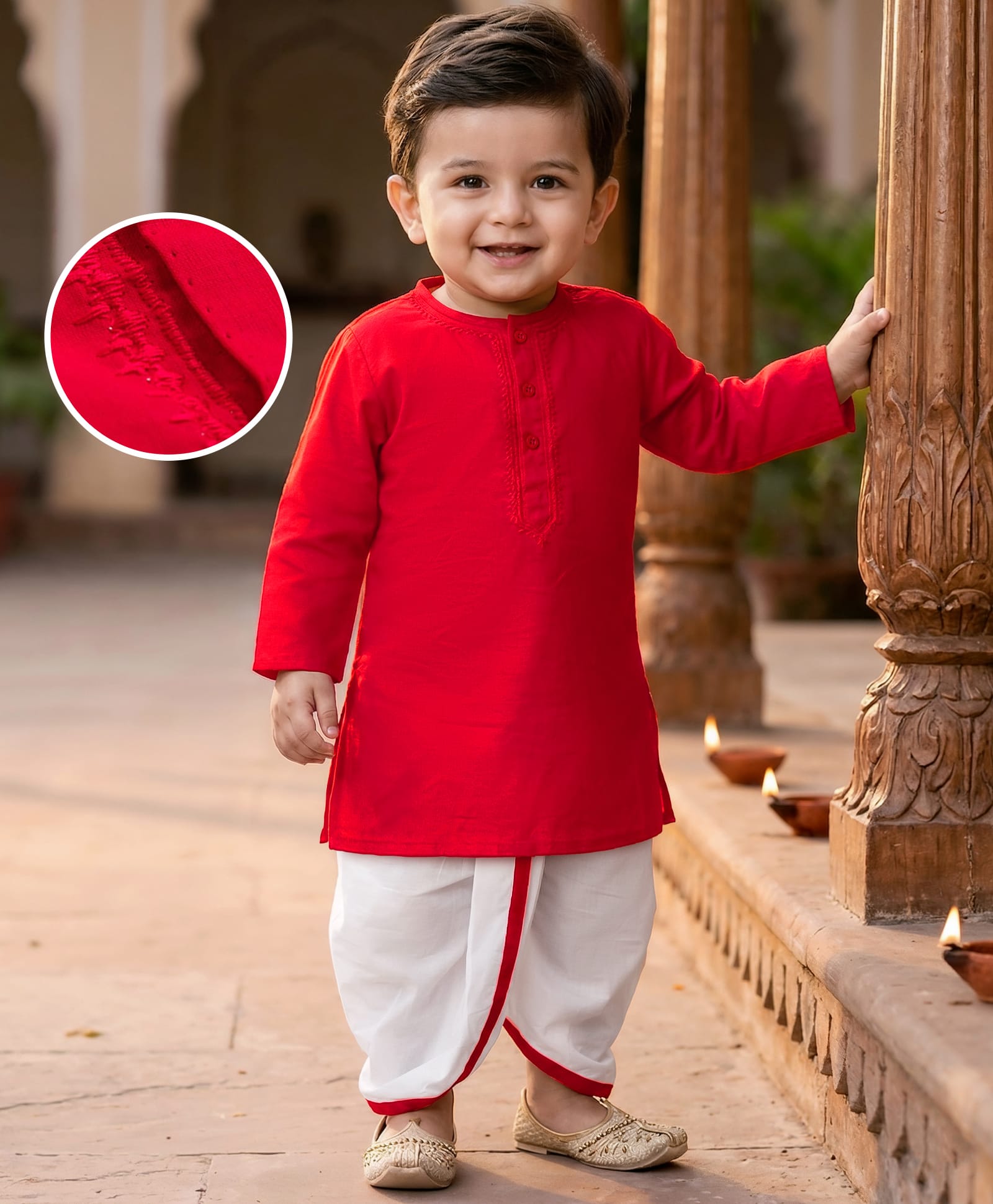 Babyhug Cotton Woven Full Sleeves Solid Color Kurta Dhoti Set - Red-image-44