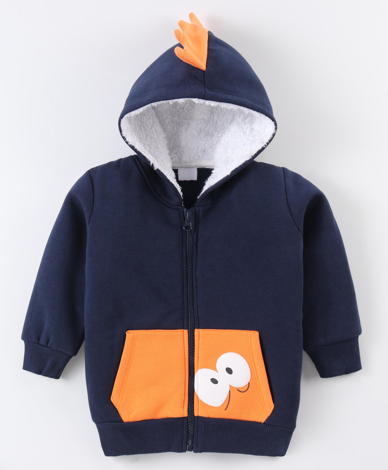 Mark & Mia Fleece Knit Full Sleeves Sweatjacket With Spikes Hood & Kangaroo Pocket Detailing - Navy Blue-picture-22