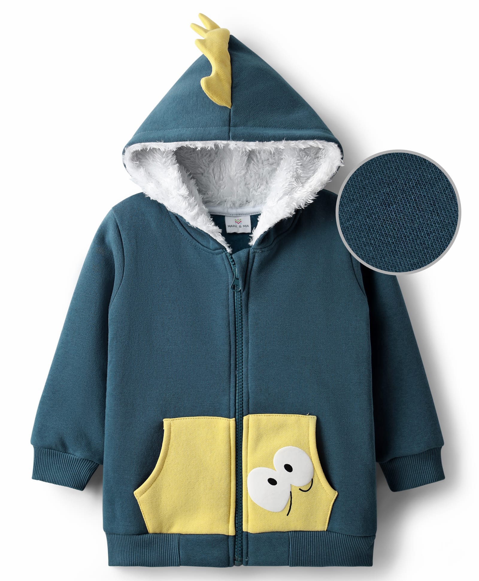 Mark & Mia Fleece Knit Full Sleeves Sweatjacket With Spikes Hood & Kangaroo Pocket Detailing - Teal Blue-image-45