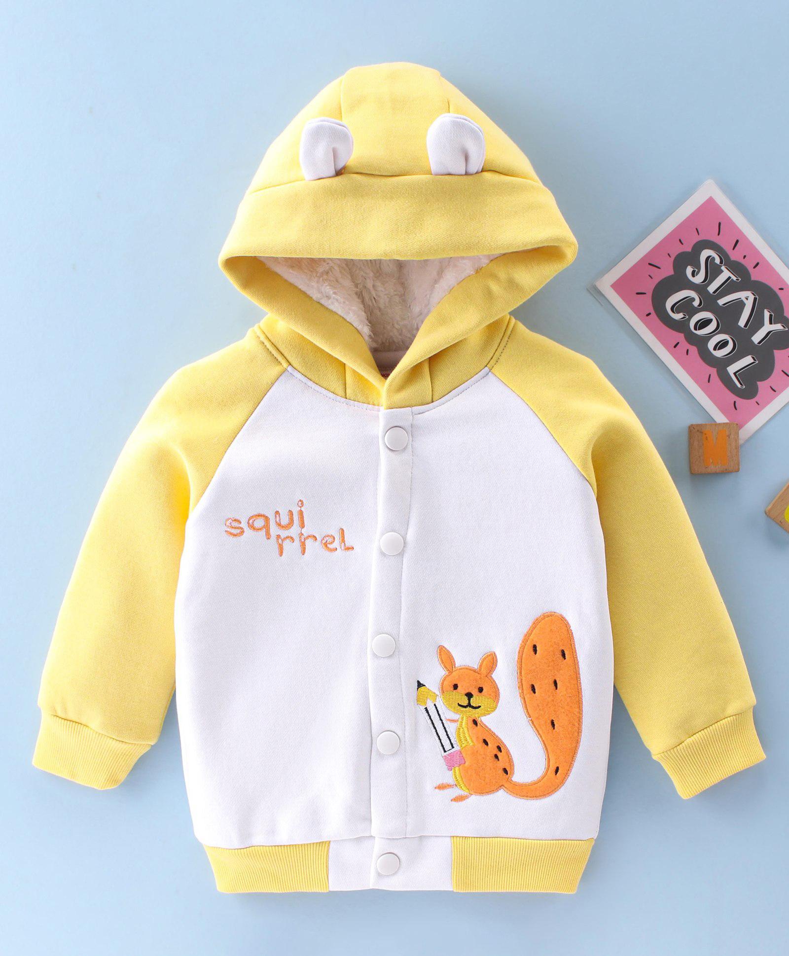 Mark & Mia Fleece Knit Full Raglan Sleeves Hooded Sweatjacket With Squirrel Embroidery - Multi Colour-picture-24