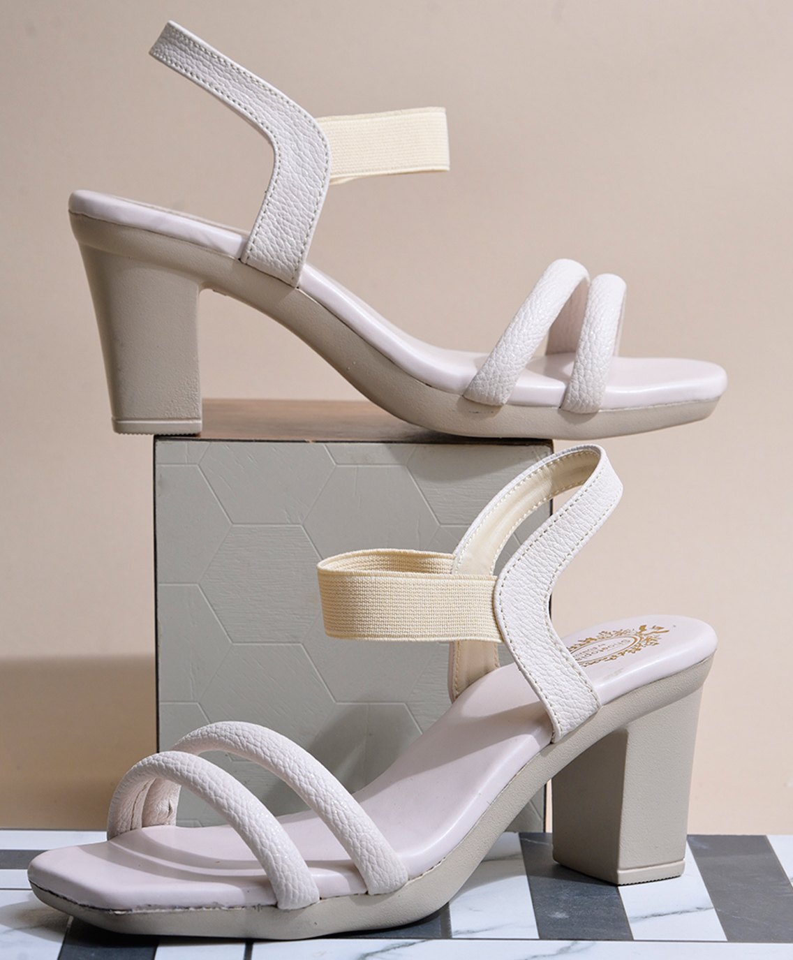 Shoetopia Shimmered Heeled Sandals - Cream-picture-13