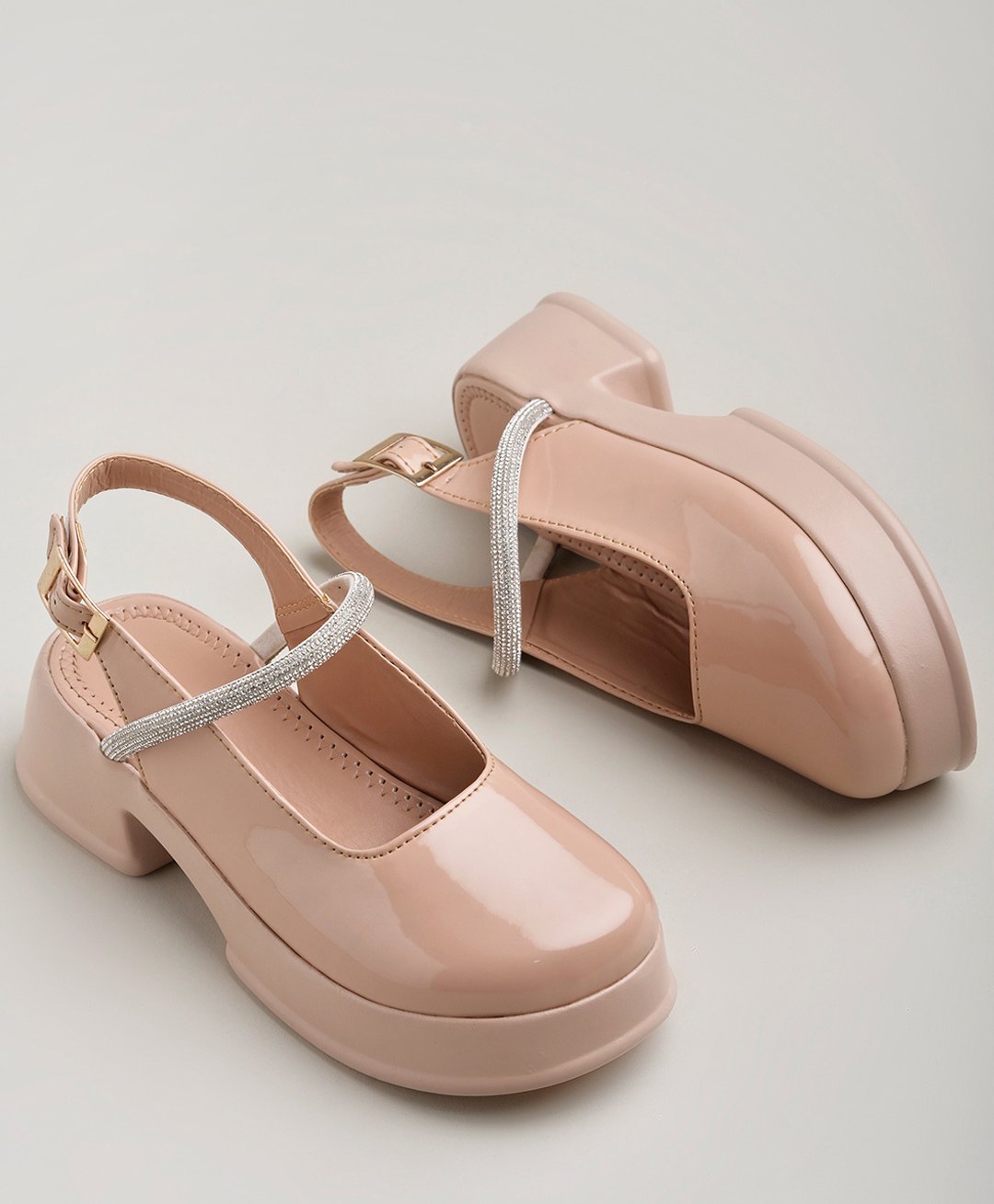 Shoetopia Stones Embellished Colour Blocked Ballerinas - Peach-picture-10