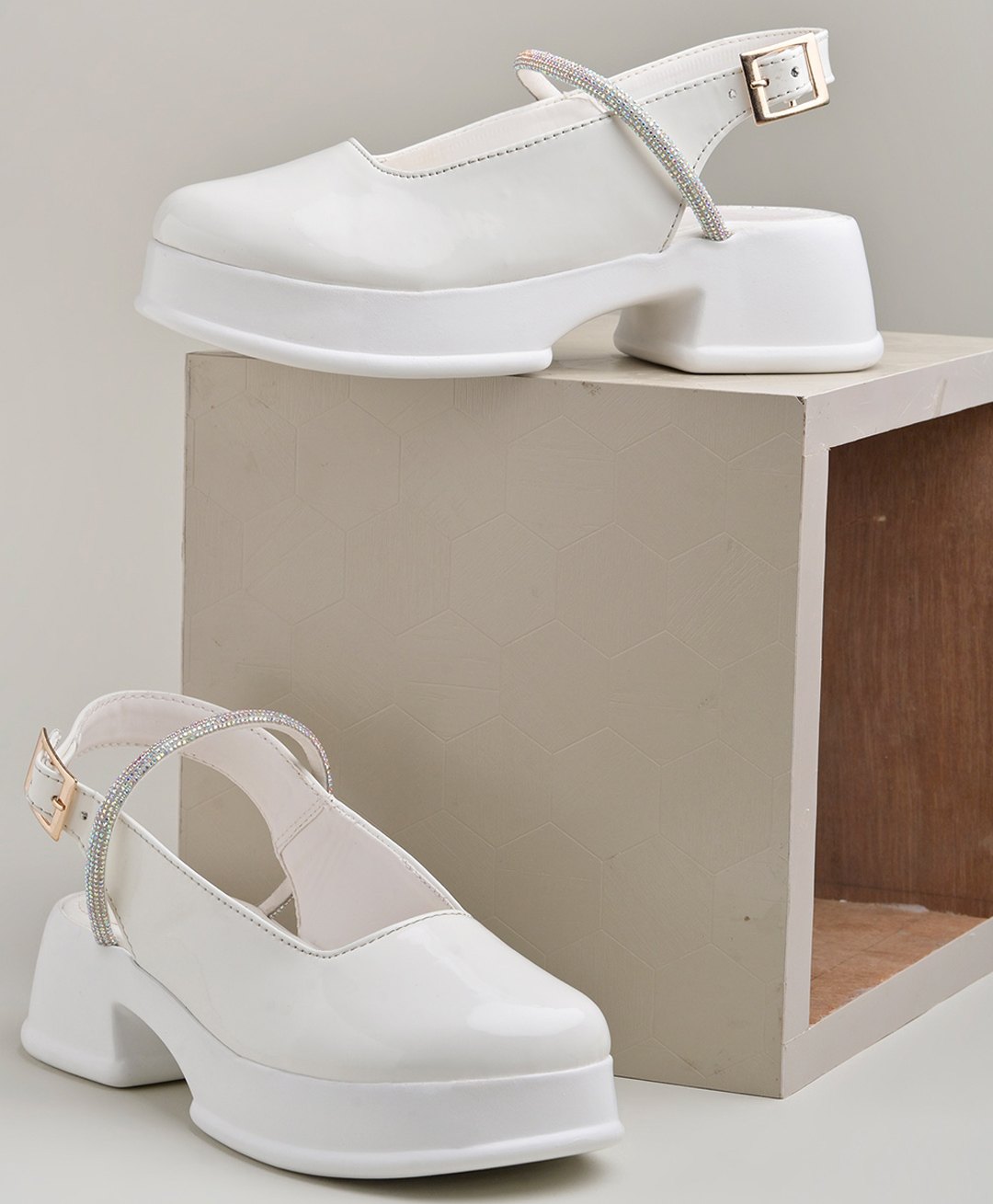 Shoetopia Stones Embellished Colour Blocked Ballerinas - White-image-18