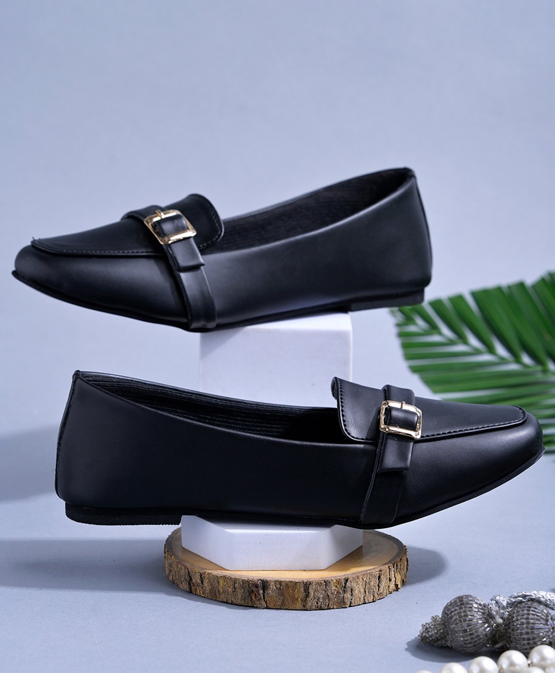 Shoetopia Buckle Detailed Ballerinas - Black-image-2