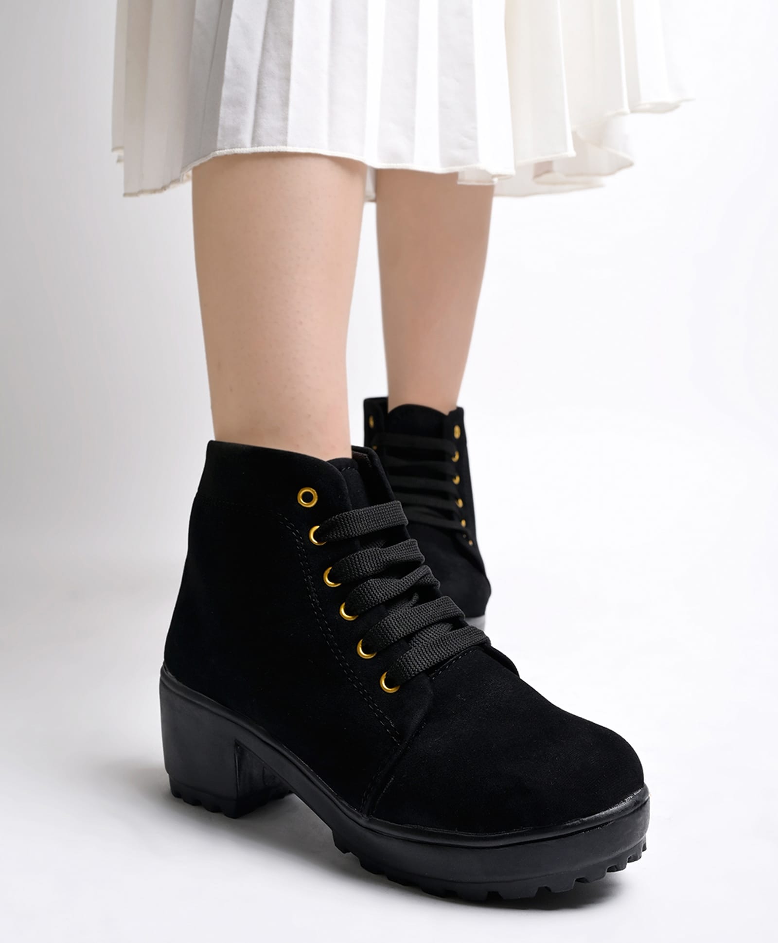 Shoetopia Solid Lace Up Boots - Black-picture-22