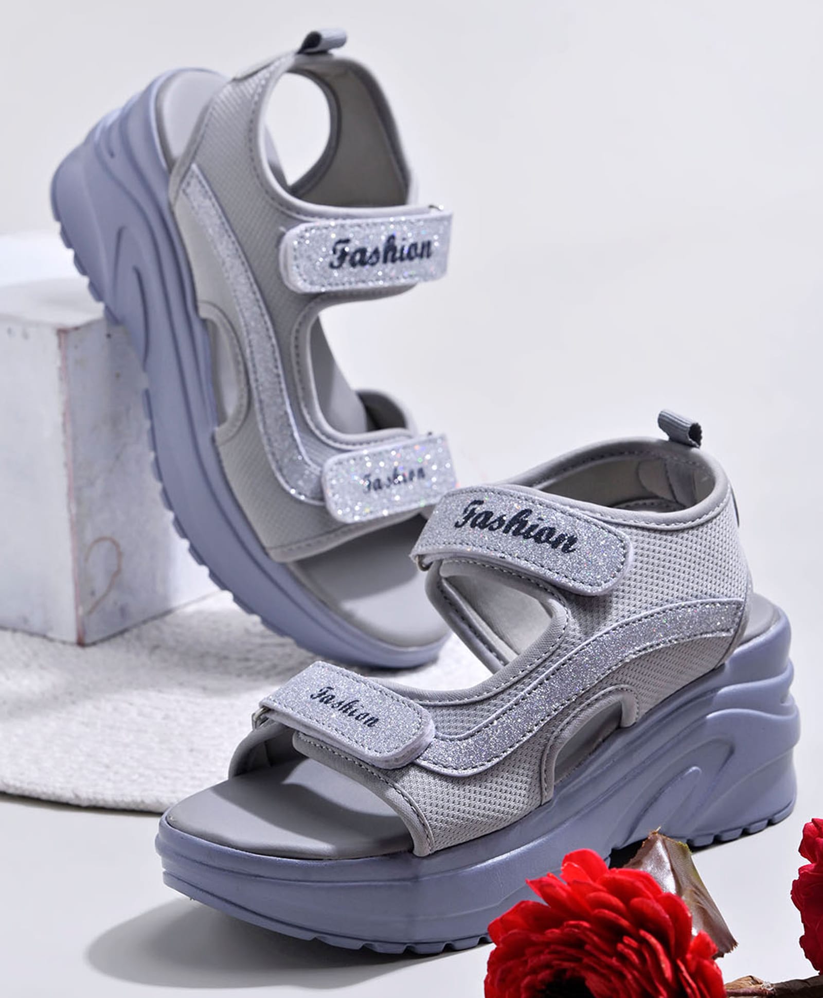 Shoetopia Fashion Text Designed Double Velcro Closure Sandal - Grey-picture-28