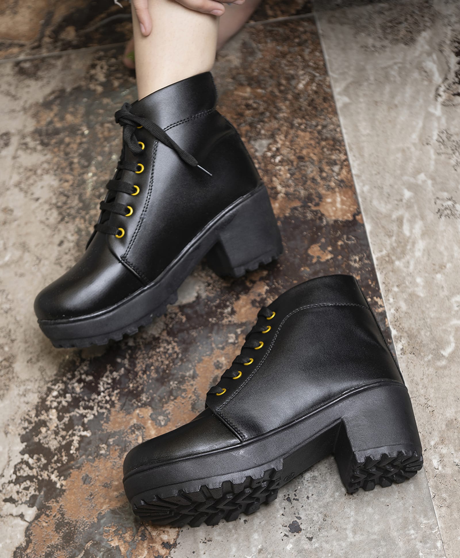 Shoetopia Solid Lace Up Boots - Black-image-42