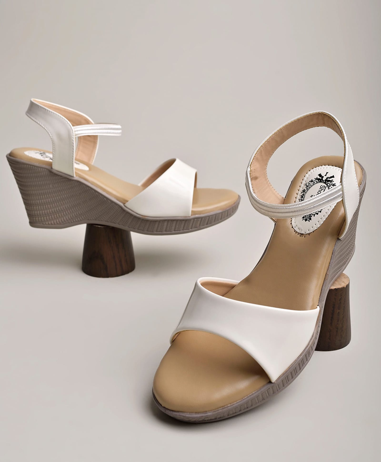 Shoetopia Colour Blocked Wedge Heel Sandals - White-picture-30