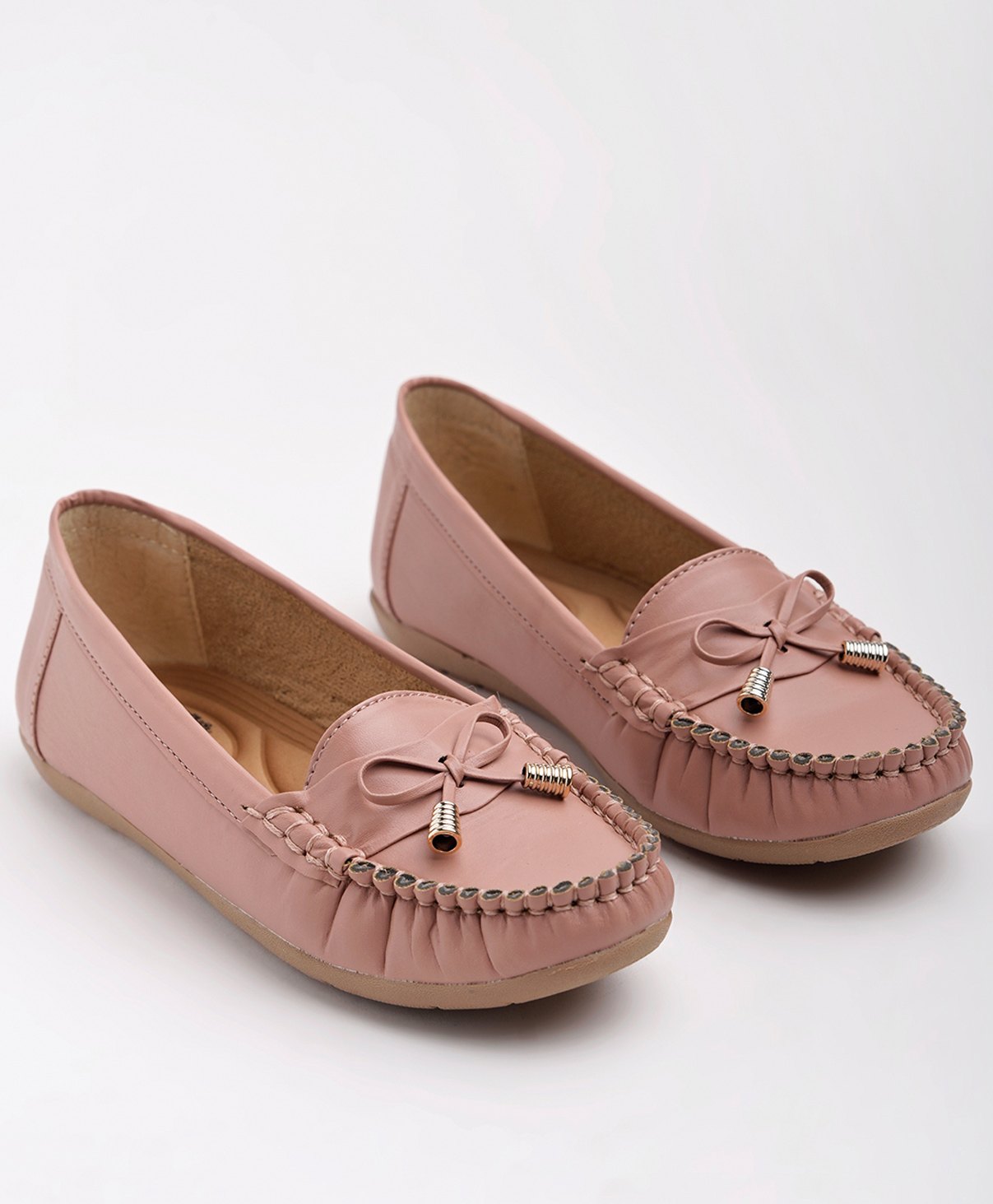Shoetopia Bow Applique Detailed Ballerinas - Peach-image-45