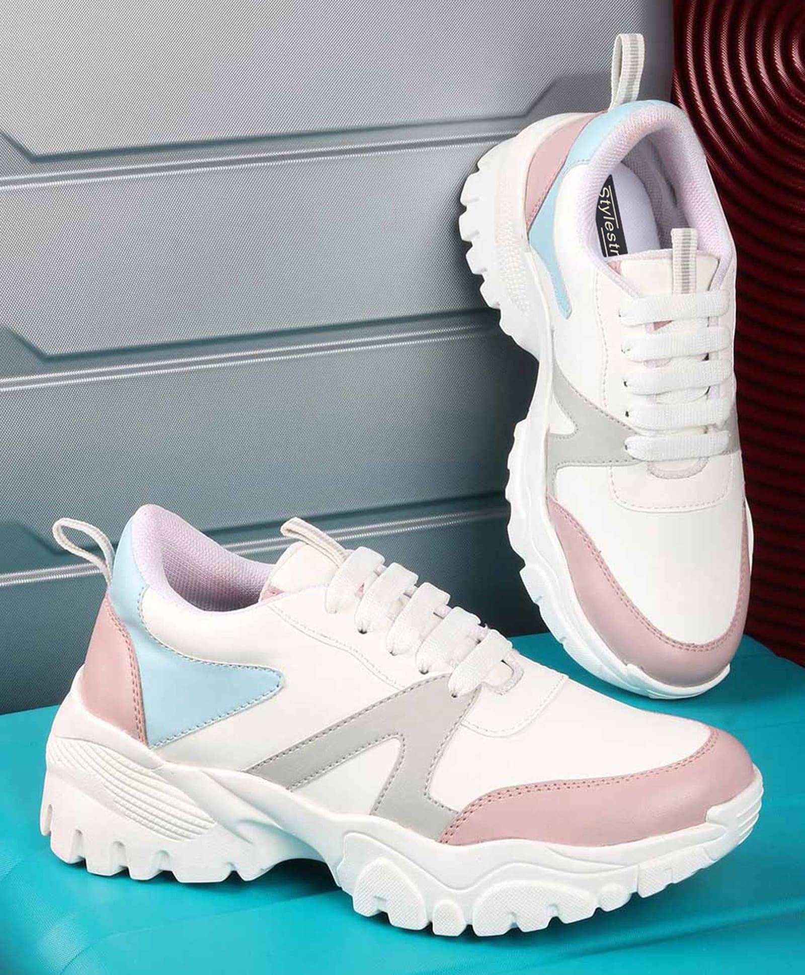 Shoetopia Colour Blocked Sneakers - White & Pink-image-6