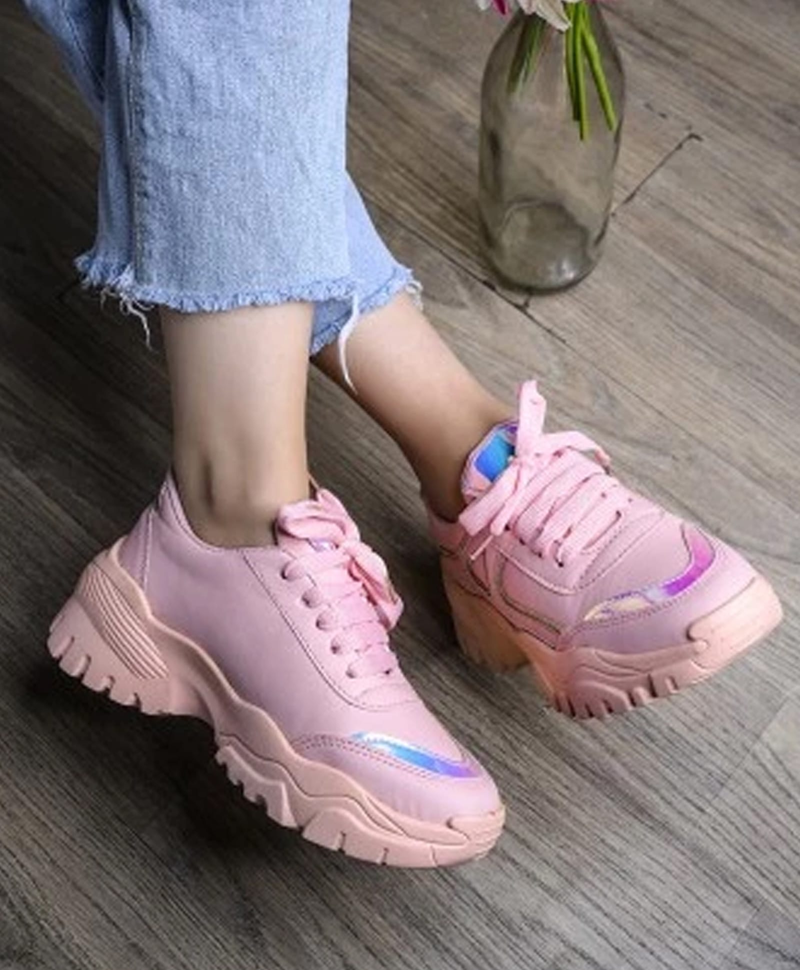 Shoetopia Solid Lace Up Sneakers - Pink-image-11