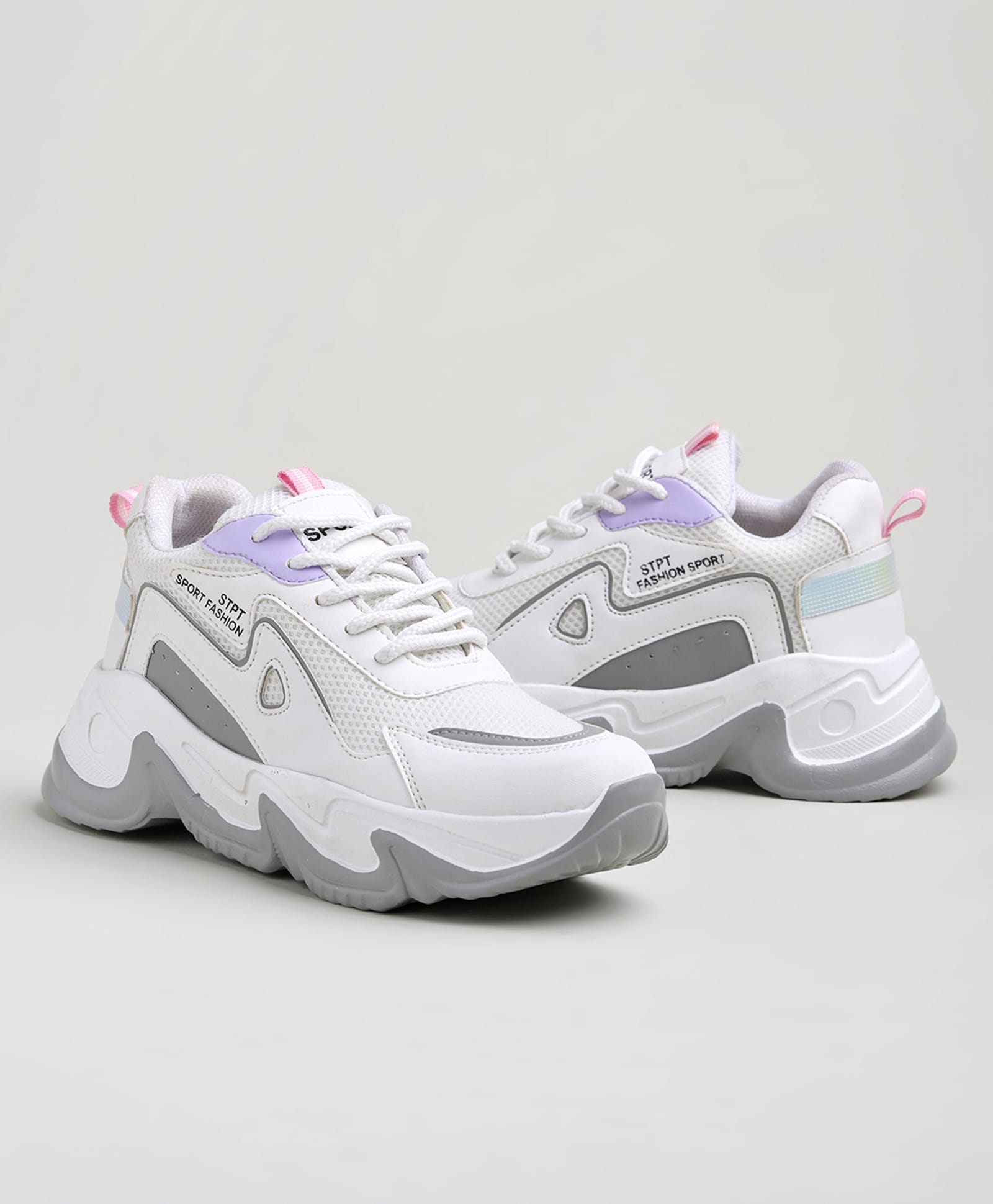 Shoetopia Mesh Detailed Sport Fashion Text Designed Lace Up Sneakers - White-picture-22