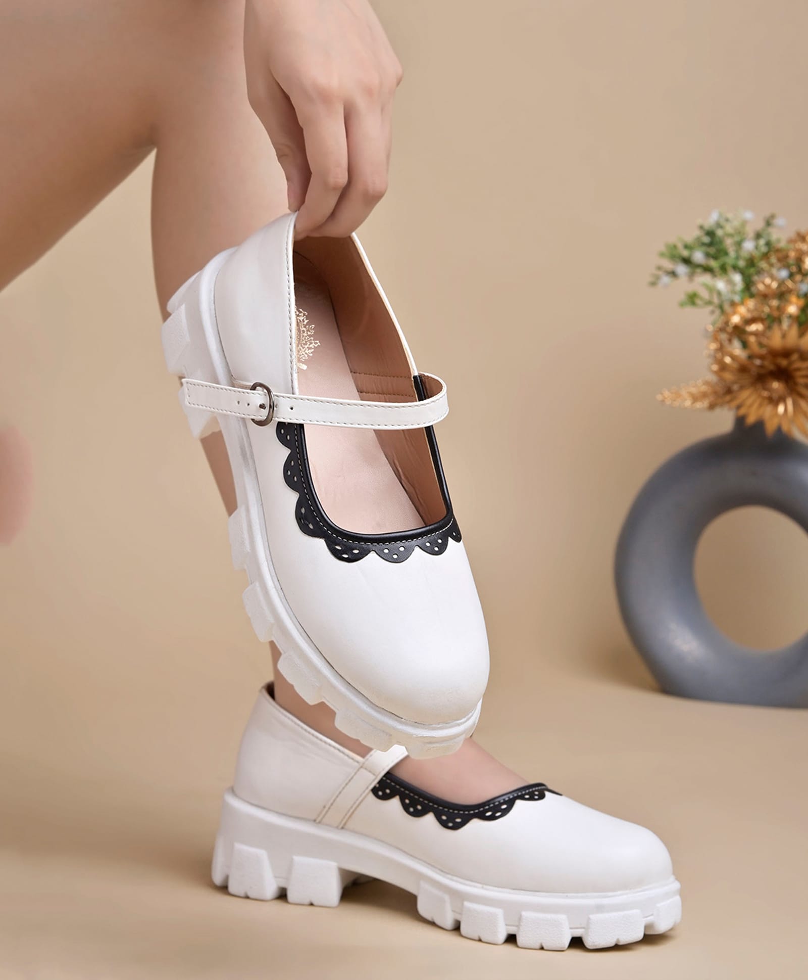 Shoetopia Abstract Designed Mary Jane Ballerinas - White-image-26