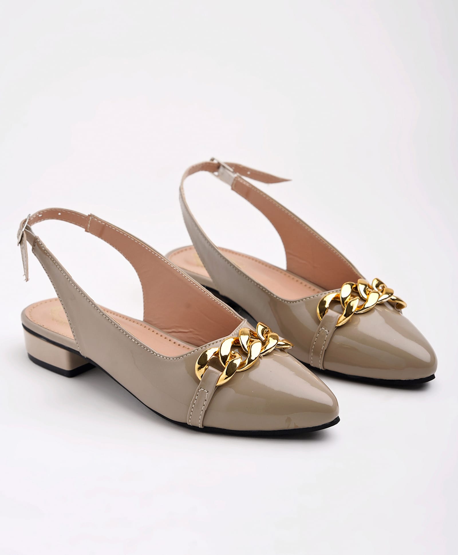 Shoetopia Metal Applique Detailed Buckle Closure Ballerinas - Beige-image-11