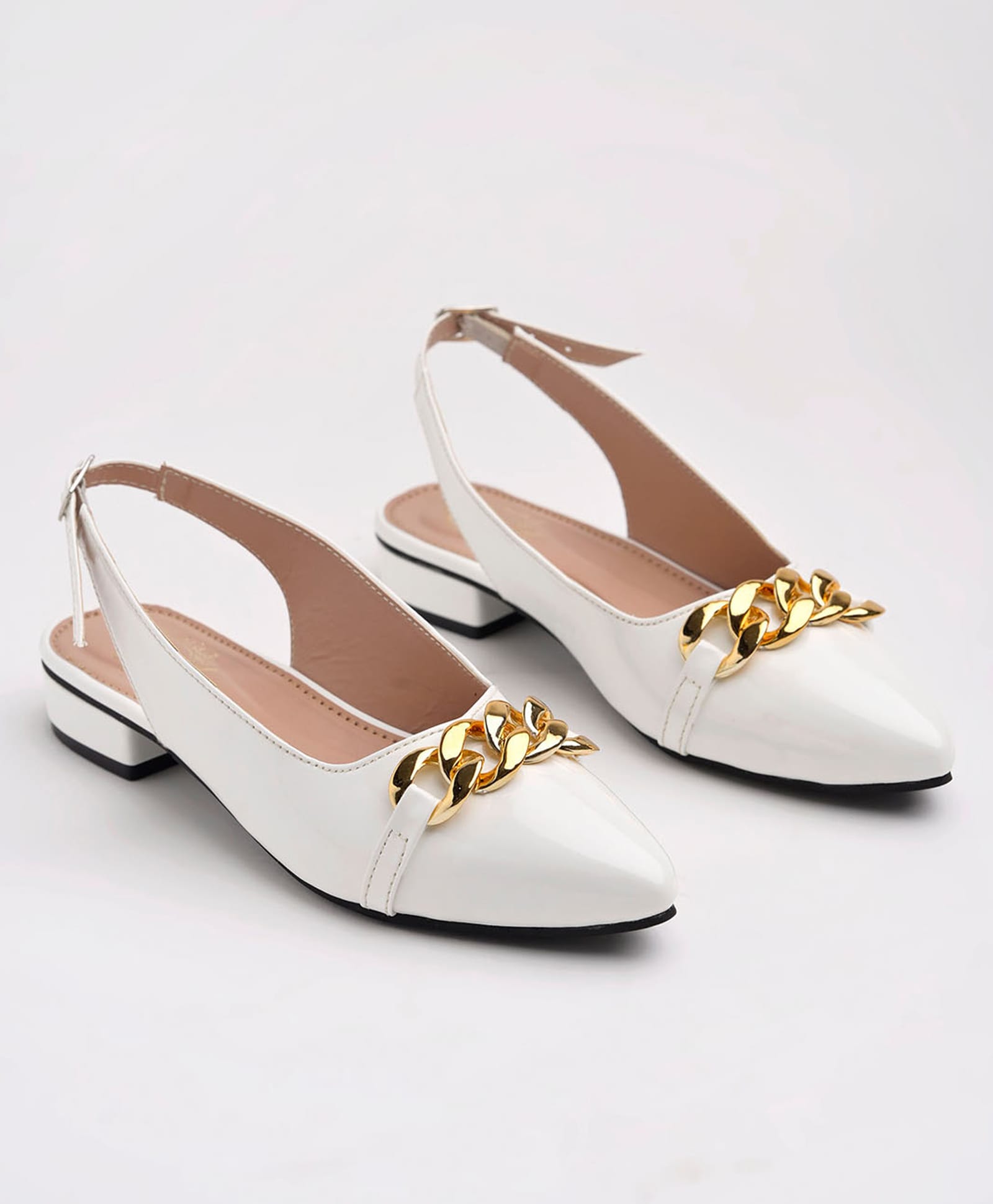 Shoetopia Metal Applique Detailed Buckle Closure Ballerinas - White-picture-21