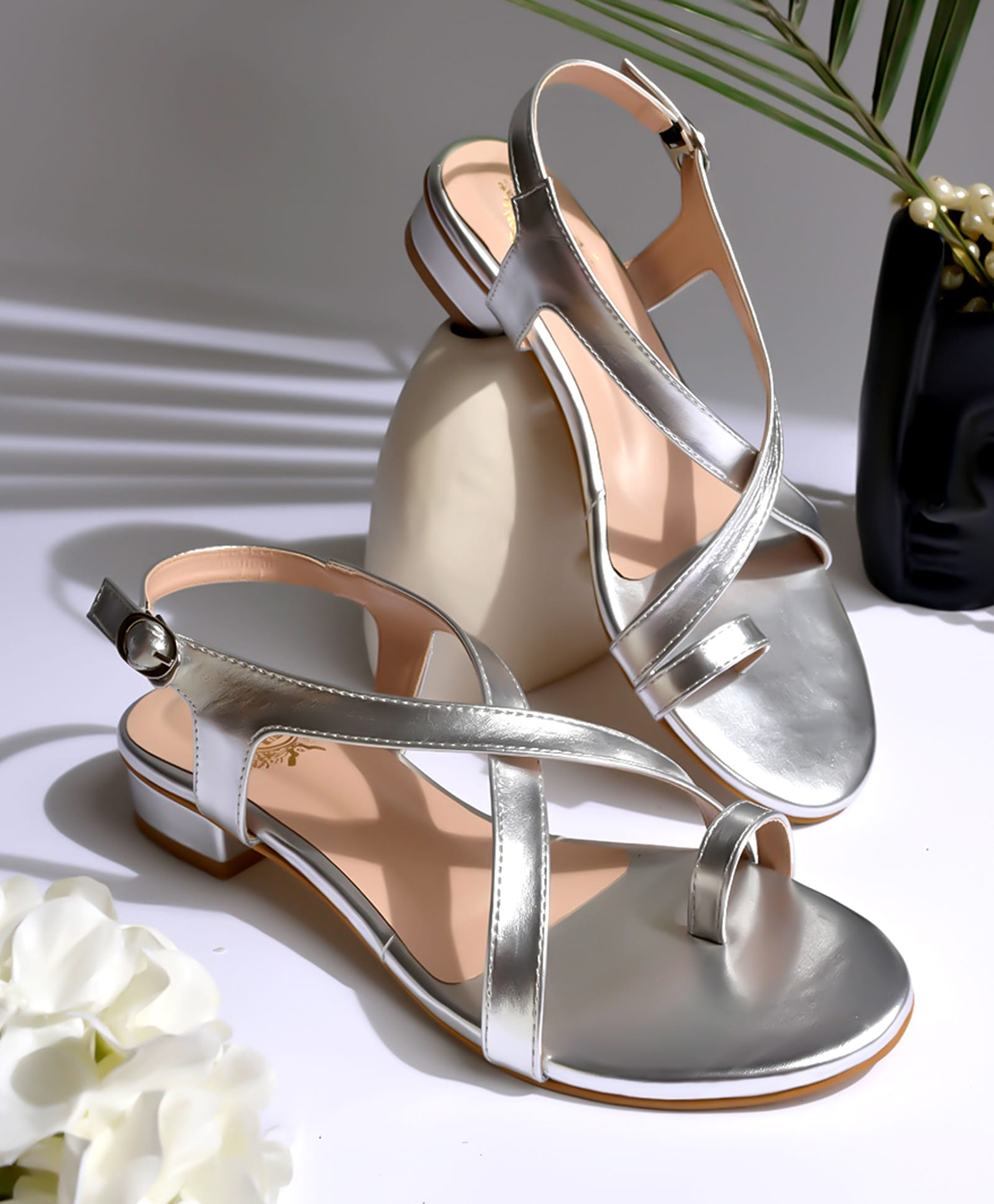 Shoetopia Criss Cross With Buckle Closure Heel Sandals - Silver-picture-14
