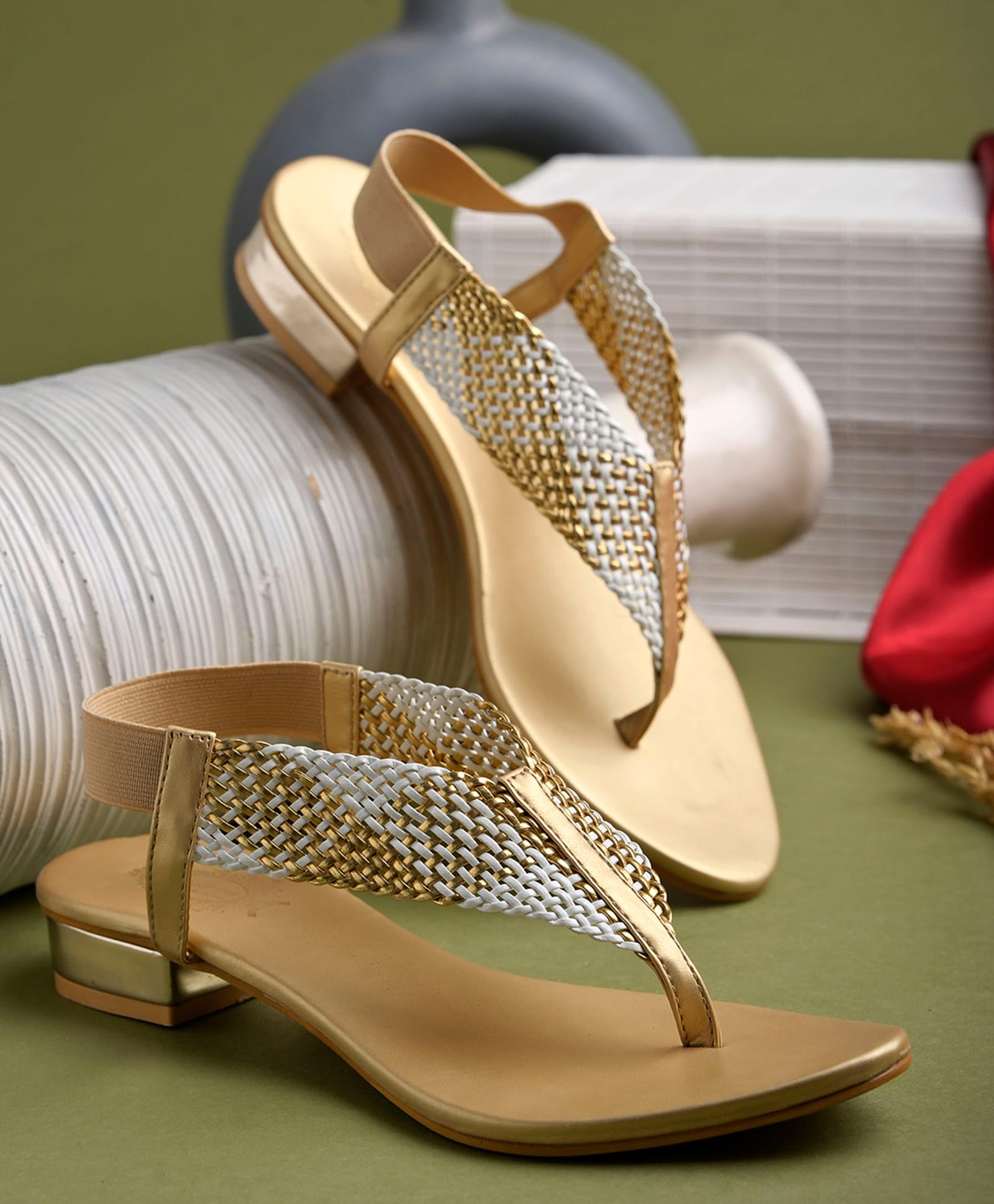 Shoetopia Colour Blocked With Backstrap Heel Sandals - Golden-picture-24
