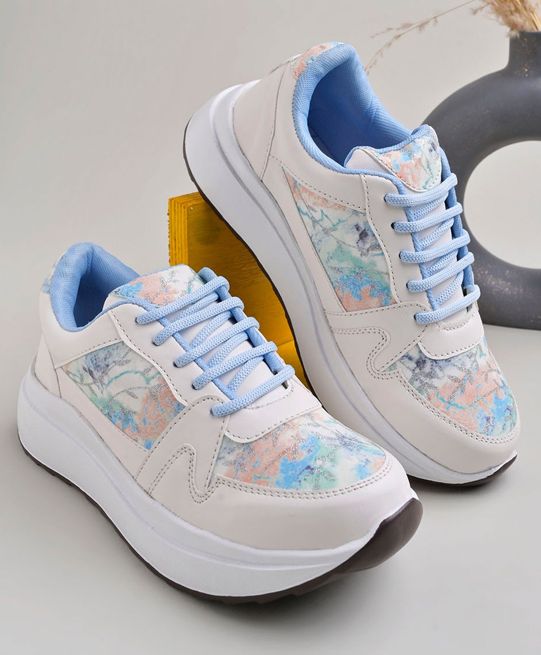 Shoetopia Abstract Designed Lace Up Shoes - Blue & White-picture-31