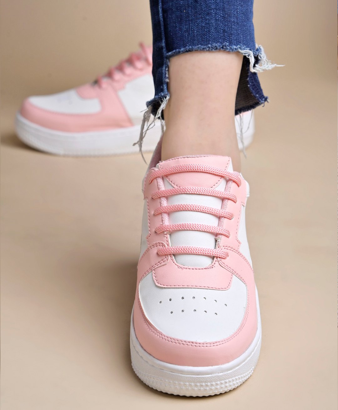Shoetopia Colour Blocked Lace Up Shoes - Pink & White-image-23