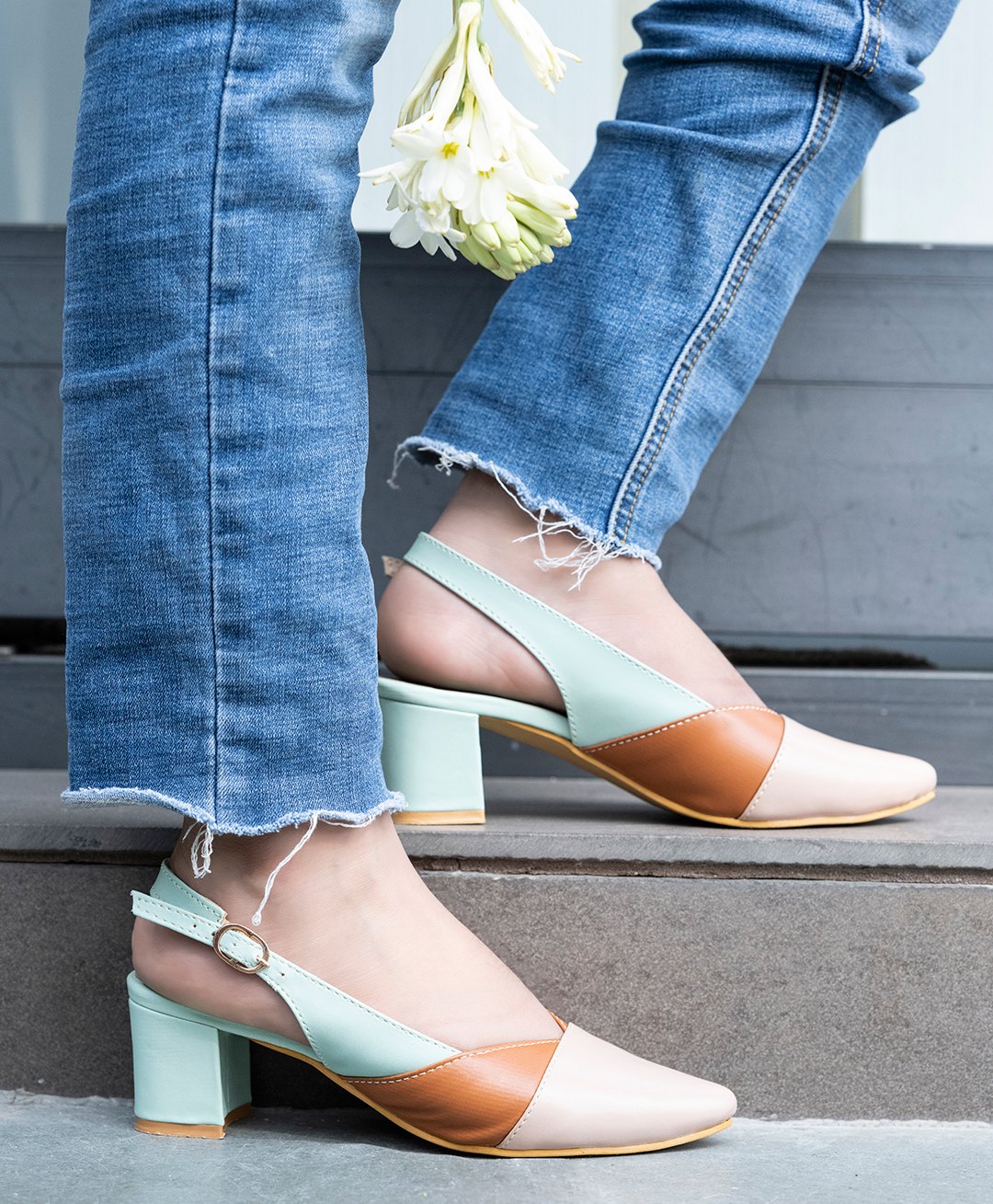 Shoetopia Colour Blocked Heel Sandals - Cream-picture-13