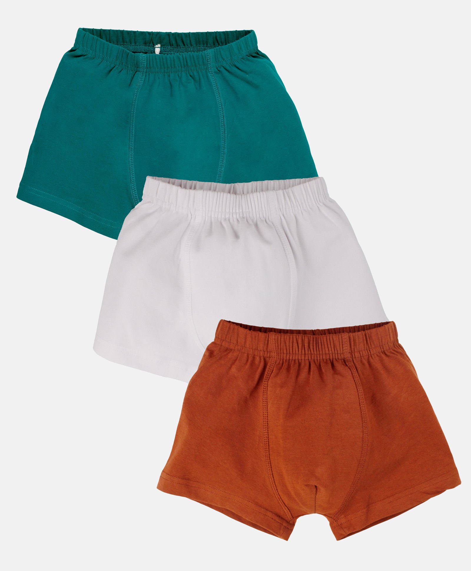 Kiddopanti Cotton Knit Pack Of 3 Solid Boxers - Brown White & Teal Blue-image-36