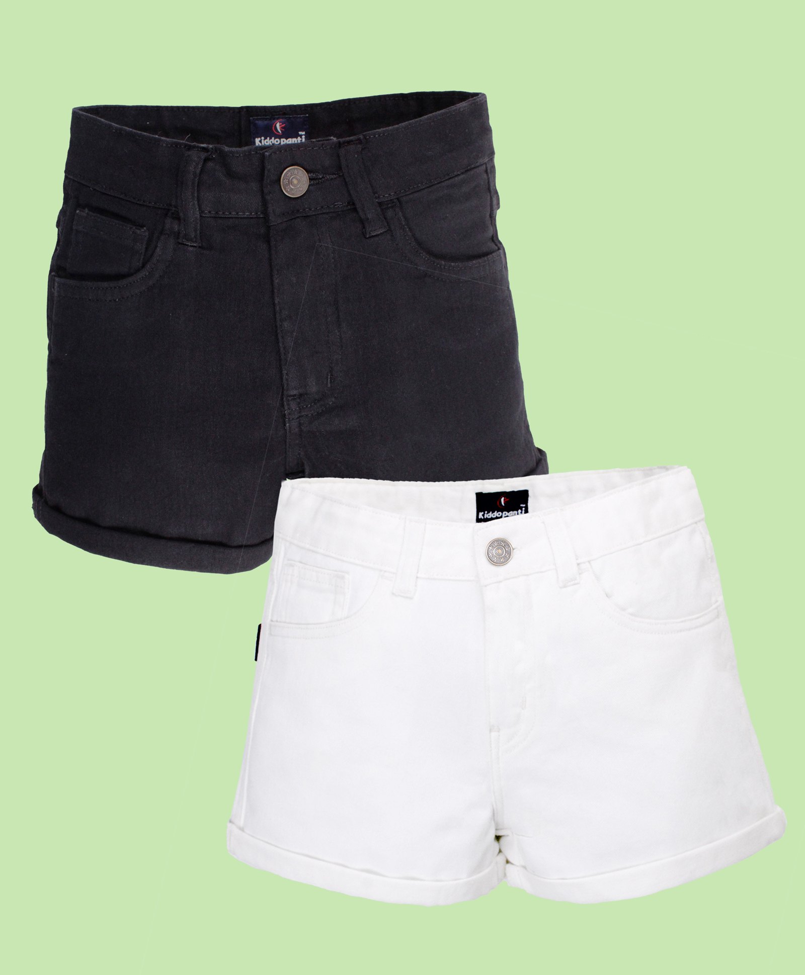 Kiddopanti Denim Woven Pack Of 2 Solid Shorts - Black & White-picture-15