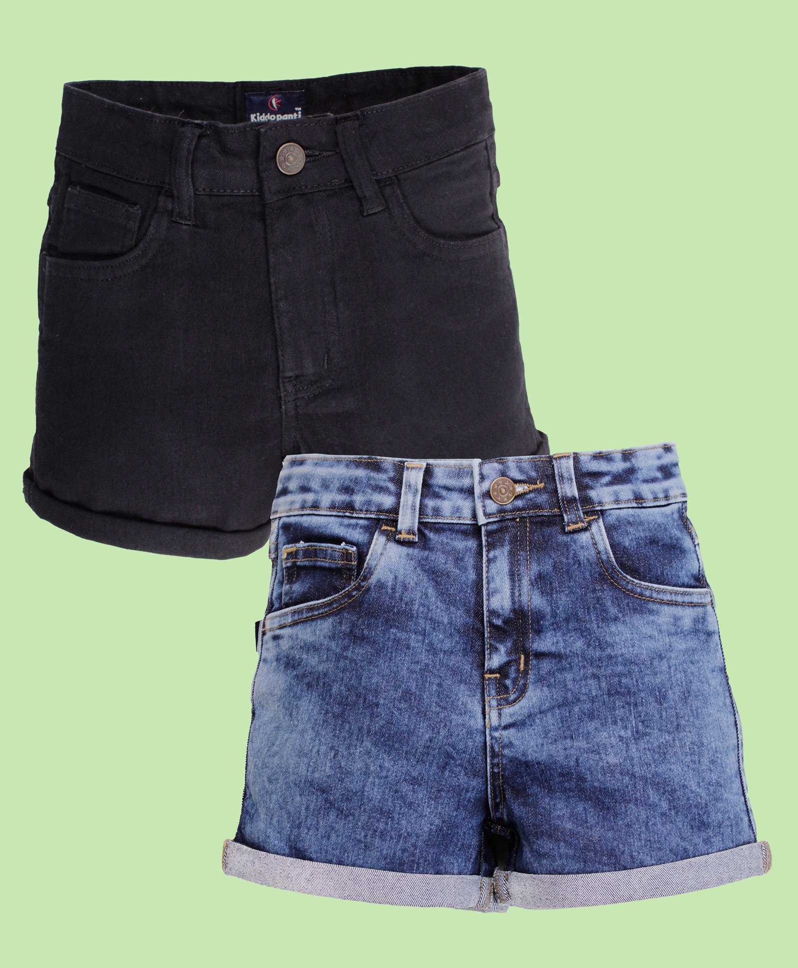Kiddopanti Pack Of 2 Denim Woven Solid Shorts - Blue & Black-picture-23