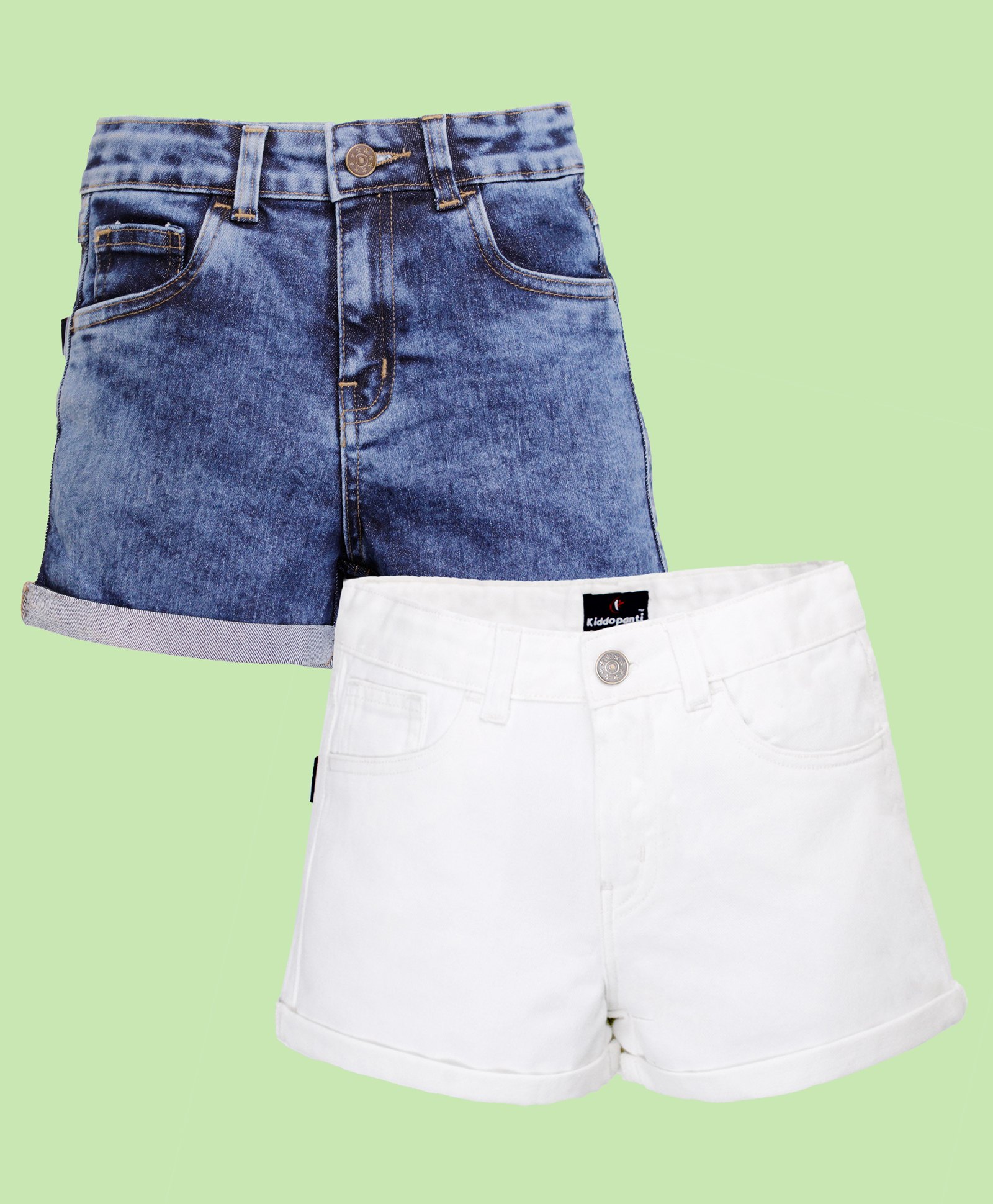 Kiddopanti Denim Woven Pack Of 2 Solid Shorts - Blue & White-picture-10