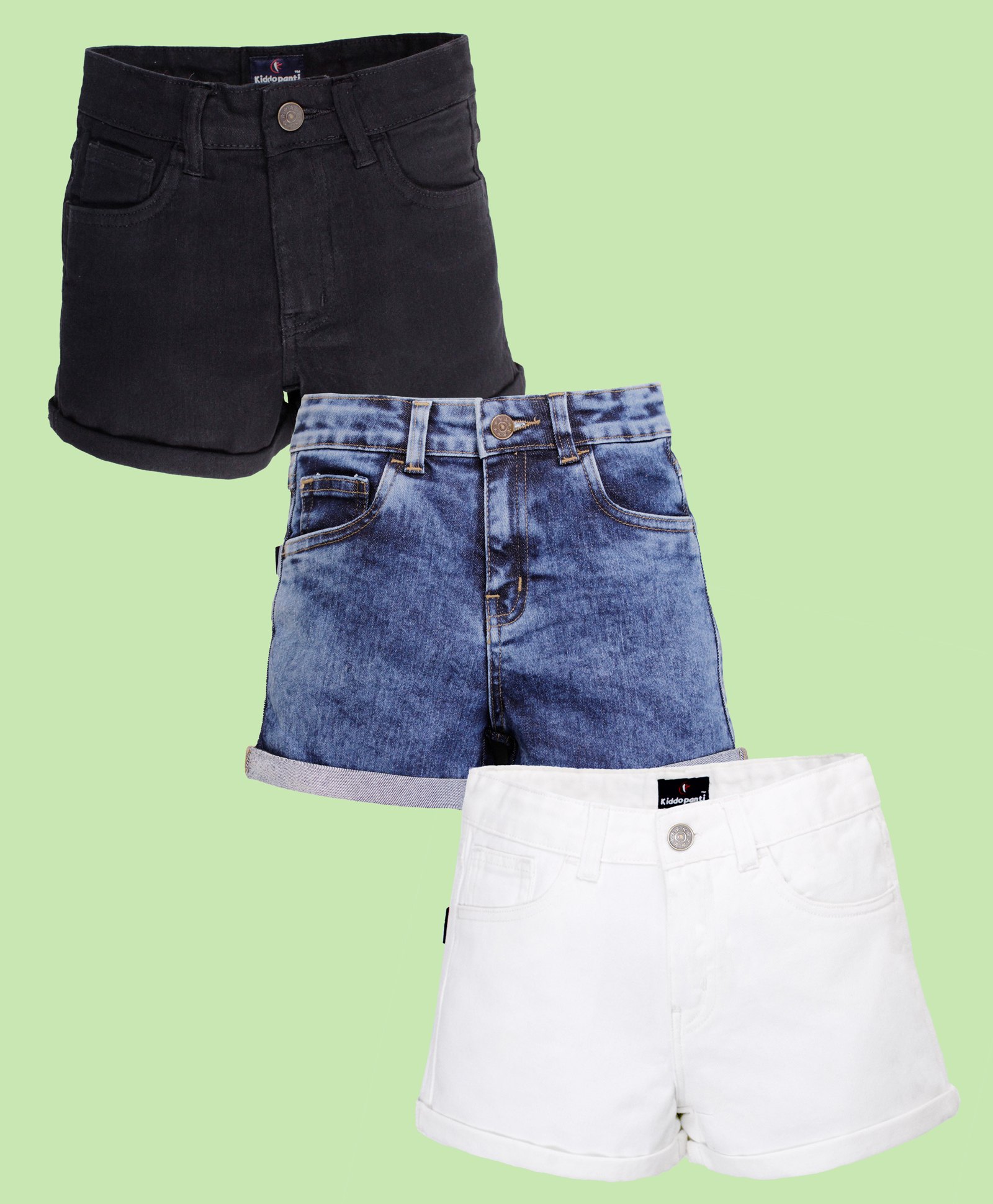 Kiddopanti Pack Of 3 Denim Woven Solid Shorts - Black Blue & White-picture-19