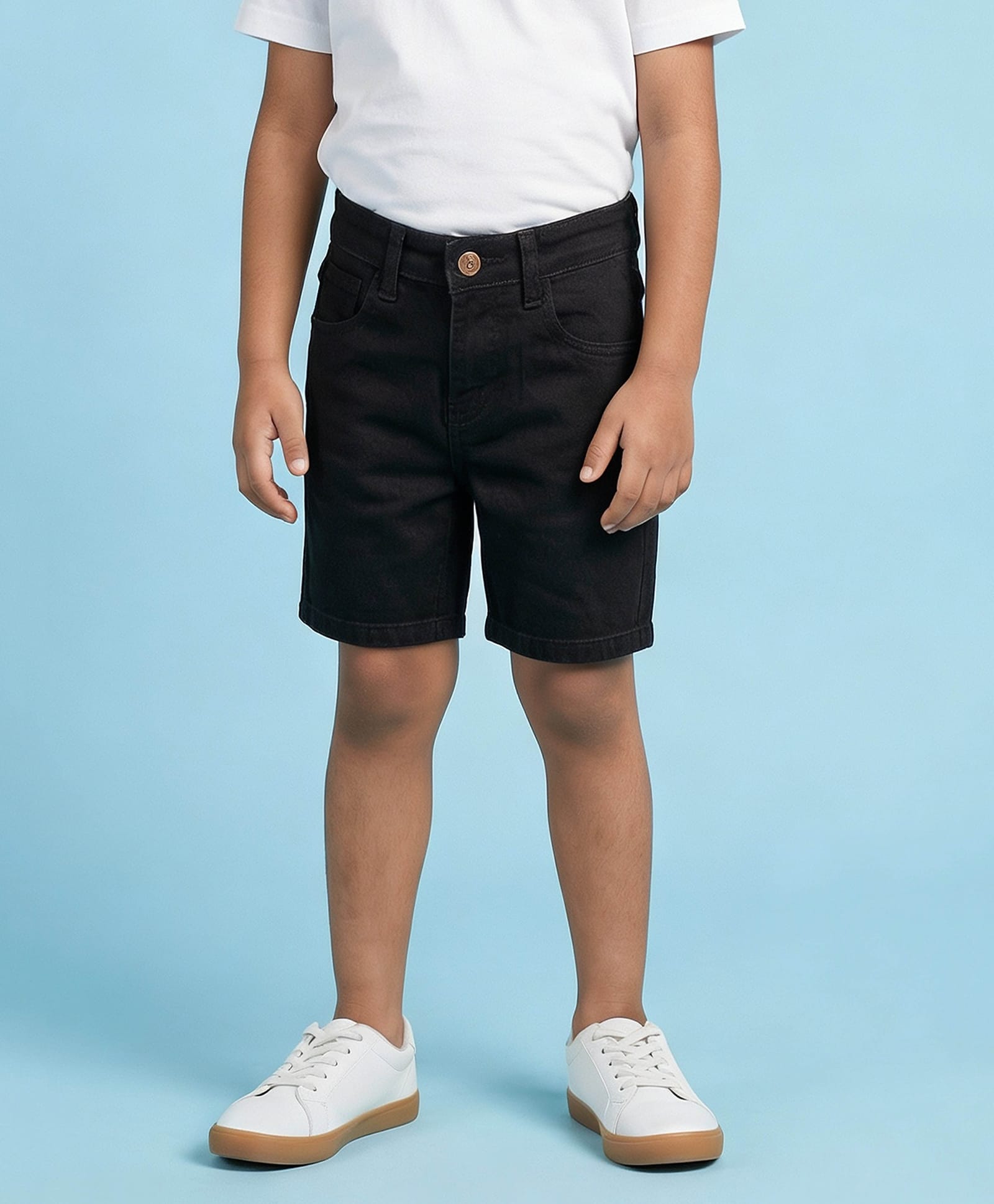 Kiddopanti Denim Woven Solid Shorts - Black-picture-24