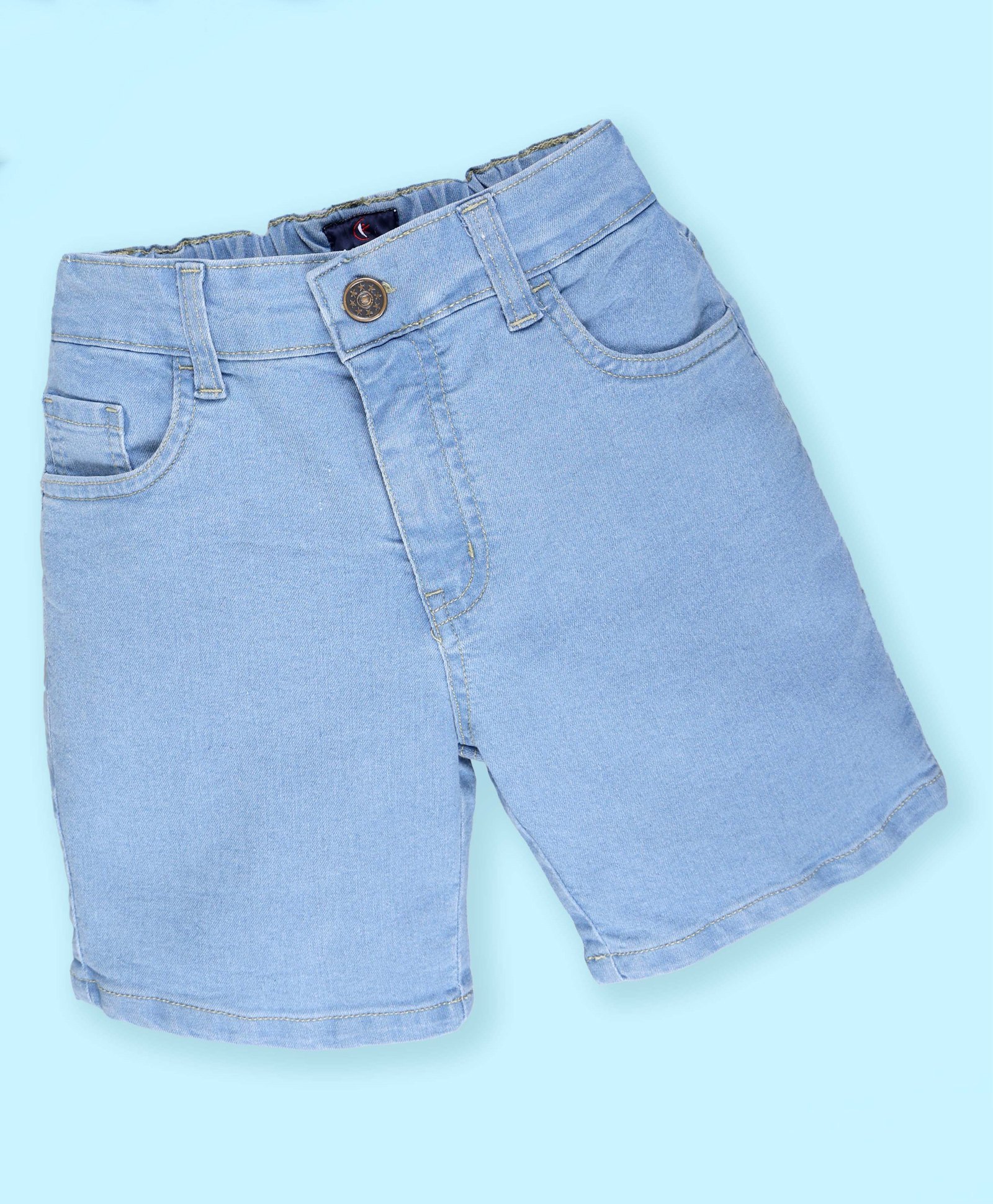 Kiddopanti Denim Solid Shorts - Light Wash Blue-picture-38