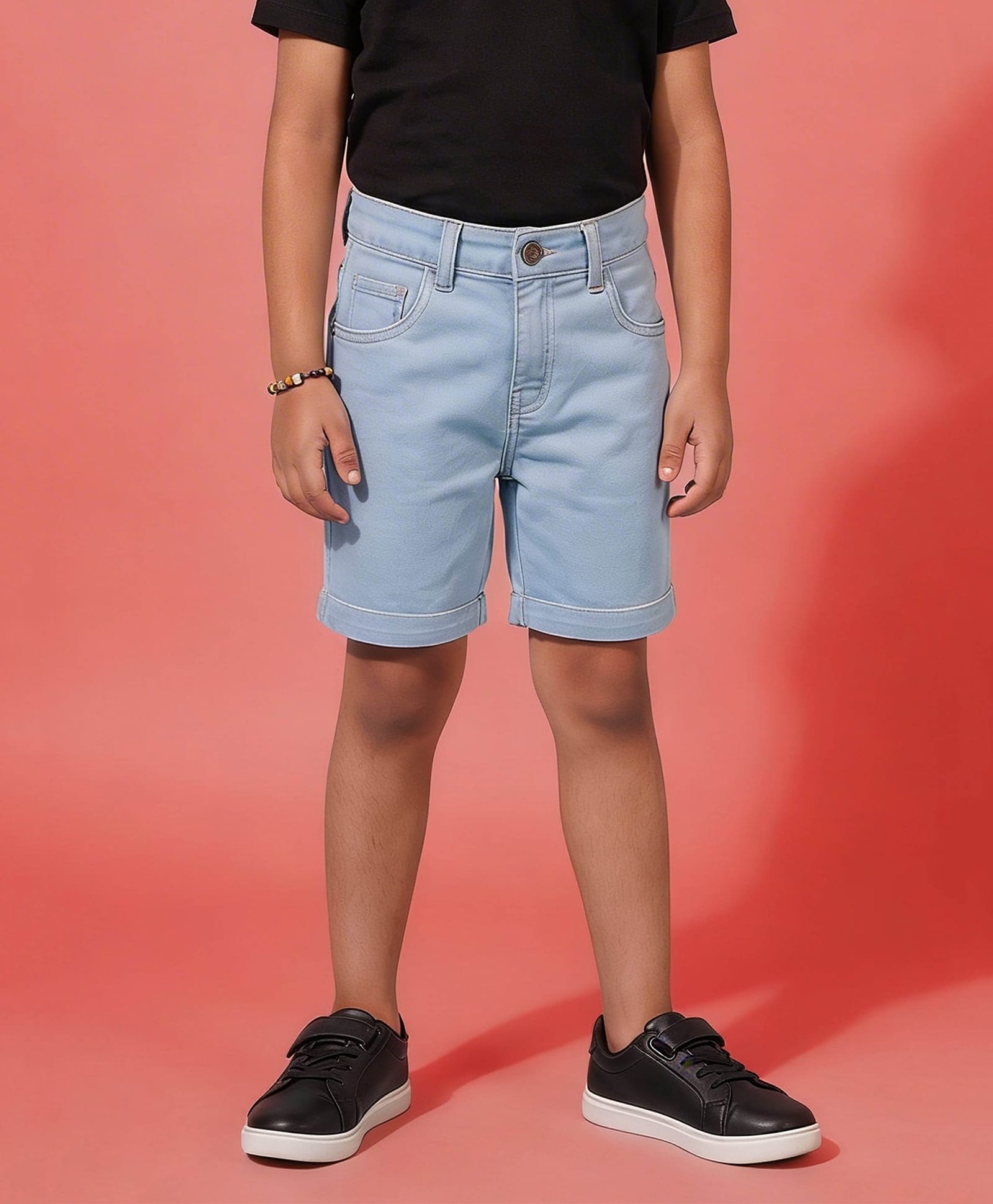 Kiddopanti Denim Solid Shorts - Light Wash Blue-picture-19