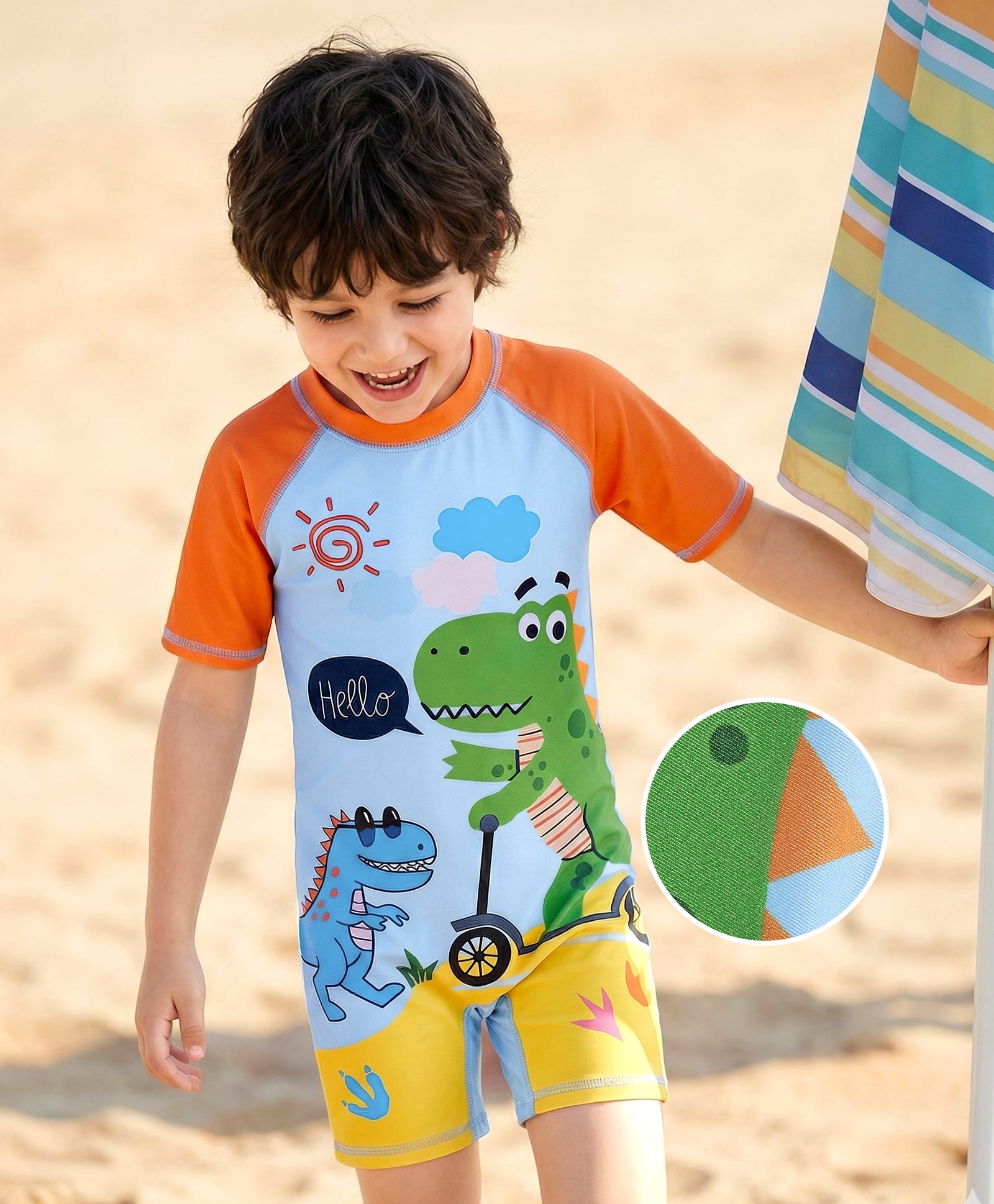 ROVARS Half Raglan Sleeves Legged Swimsuit with Dino Print - Light Blue-picture-24