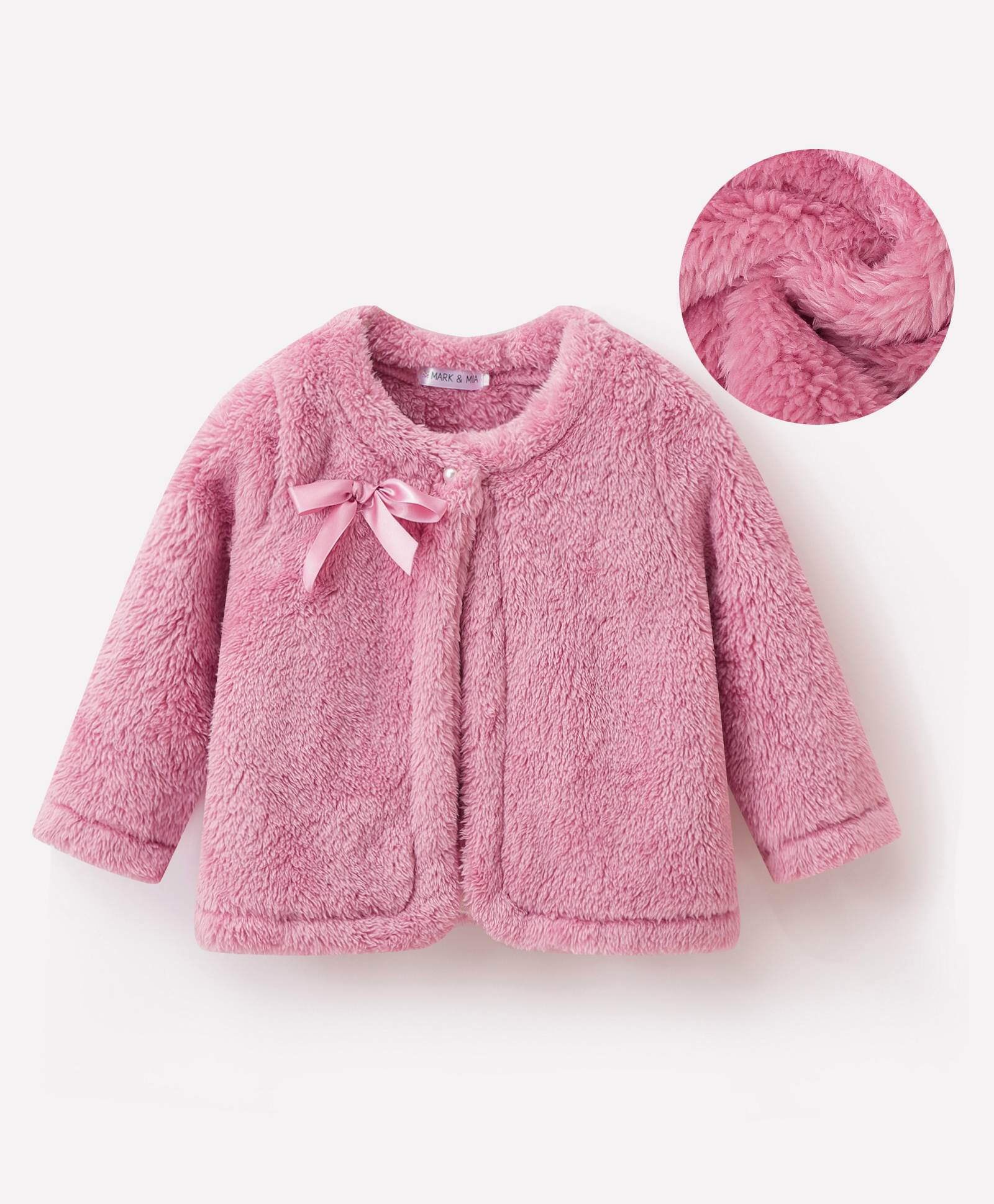 Mark & Mia Full Sleeves Solid Fur Winter Jacket With Bow Applique - Pink-picture-24
