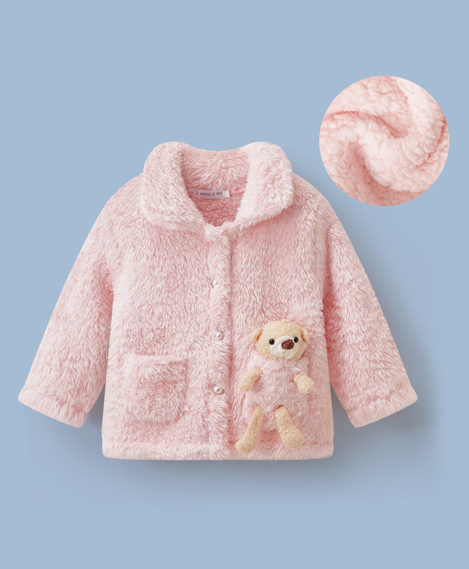 Mark & Mia Full Sleeves Fur Winter Jacket With Teddy Bear Applique - Pink-picture-30