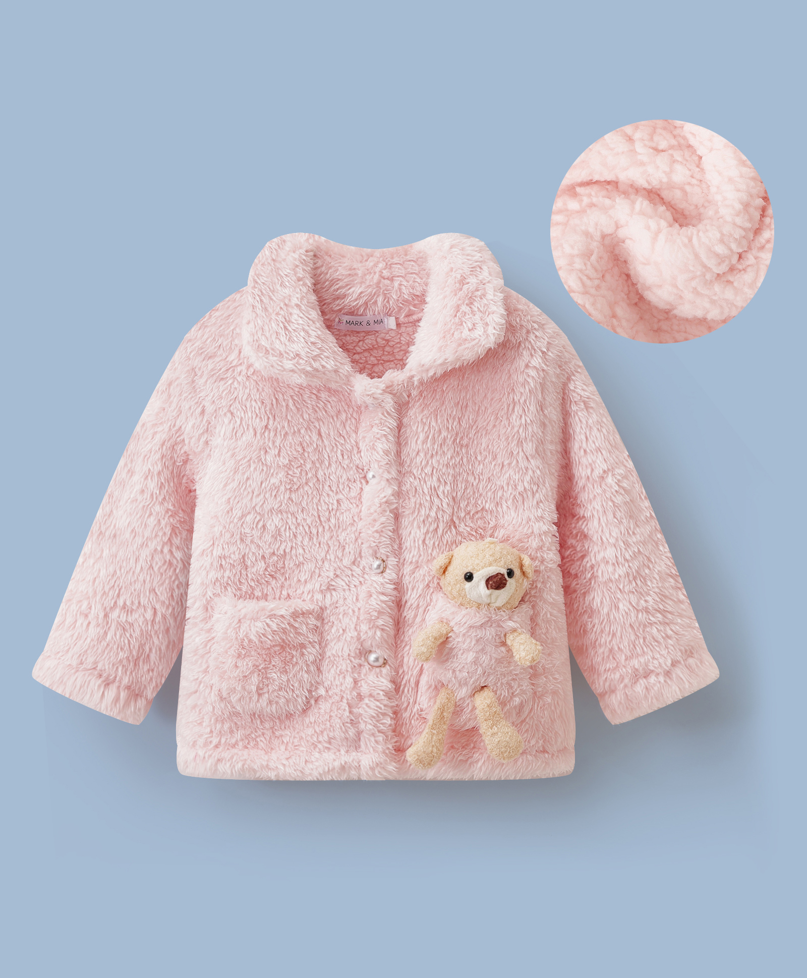 Mark & Mia Full Sleeves Fur Winter Jacket With Teddy Bear Applique - Pink-picture-29