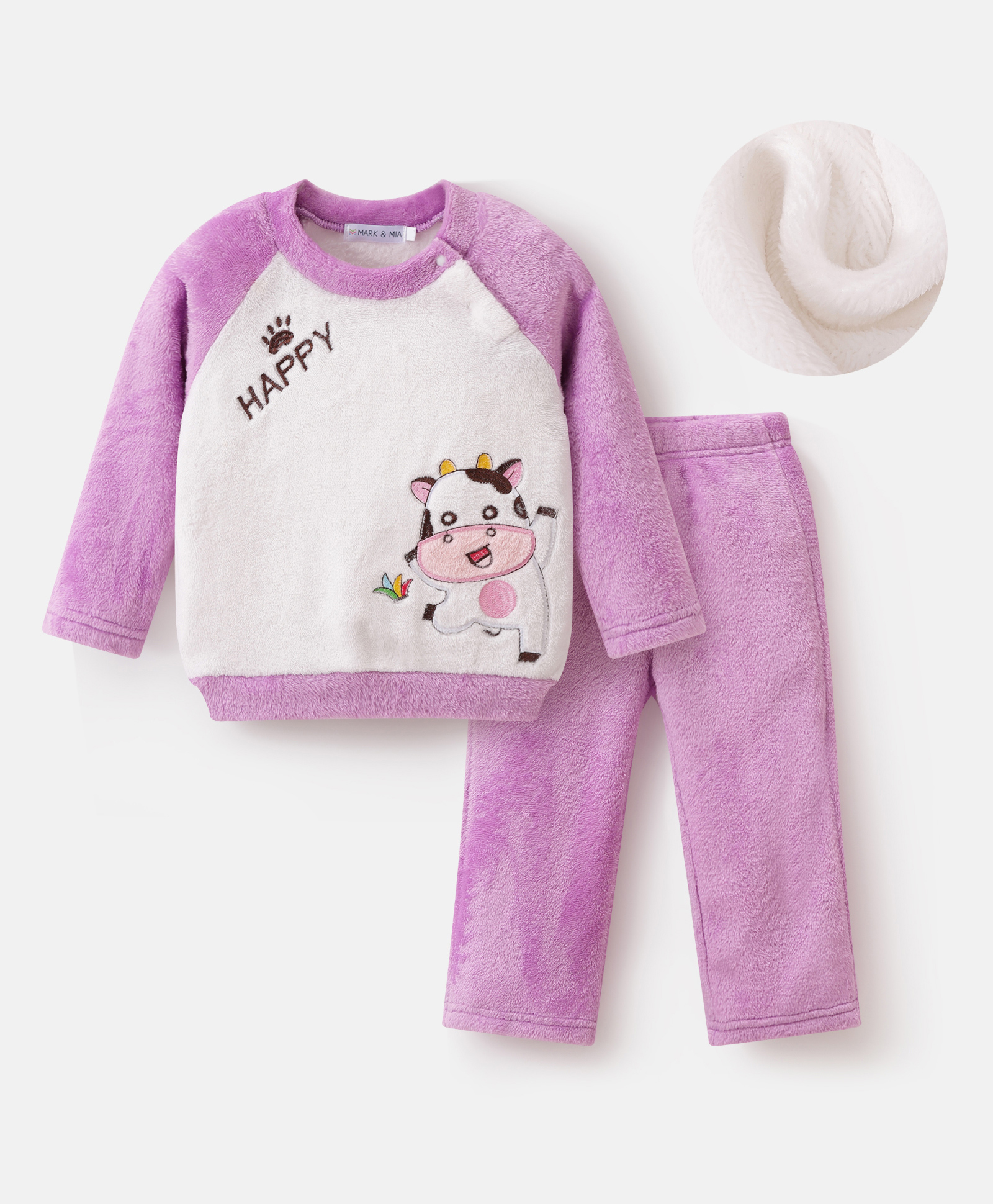 Mark & Mia Full Raglan Sleeves Winter Wear Night Suit with Cow Embroidery - Plum-image-5
