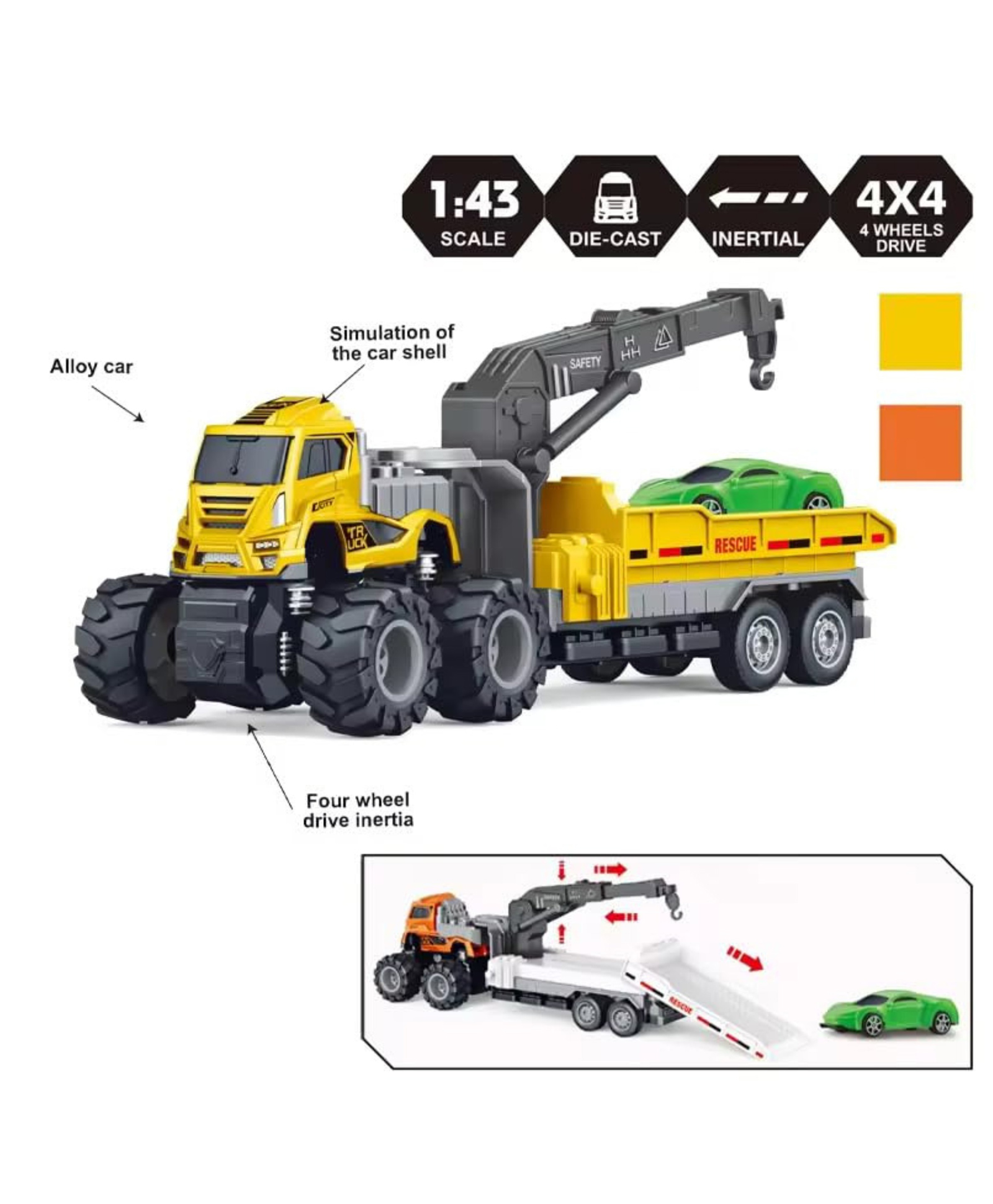 YAMAMA 1:43 Scale Alloy Die-cast Friction Powered Transport Car Trailer Truck Toys For Kids 4x4 Wheel Drive Road Truck (Pack of 1 Color May Vary)-image-37
