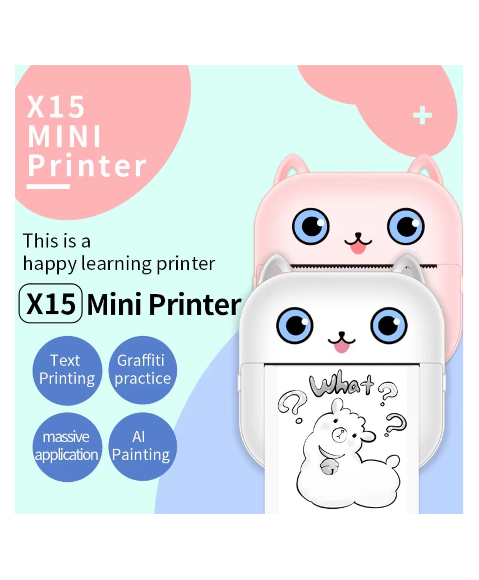 YAMAMA Animal Theme Thermal X15 Mini Printer 57*25mm Label Sticker Printer, Color Paper Printing, Wireless Bluetooth Connectivity Color May Vary-image-2