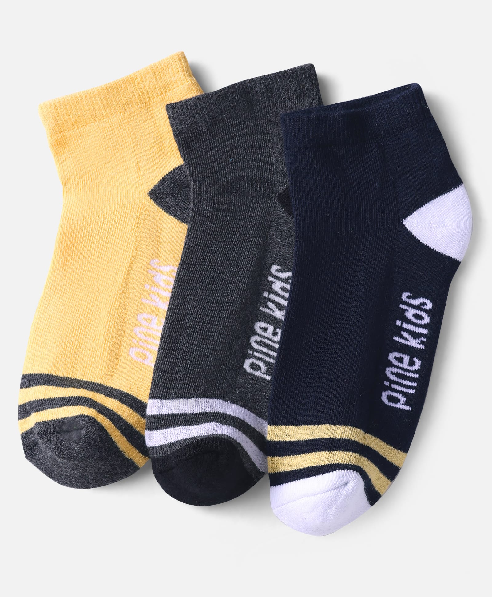 Pine Kids Knit Ankle Length Socks with Stripe & Text Design Pack of 3 - Color May Vary-image-33
