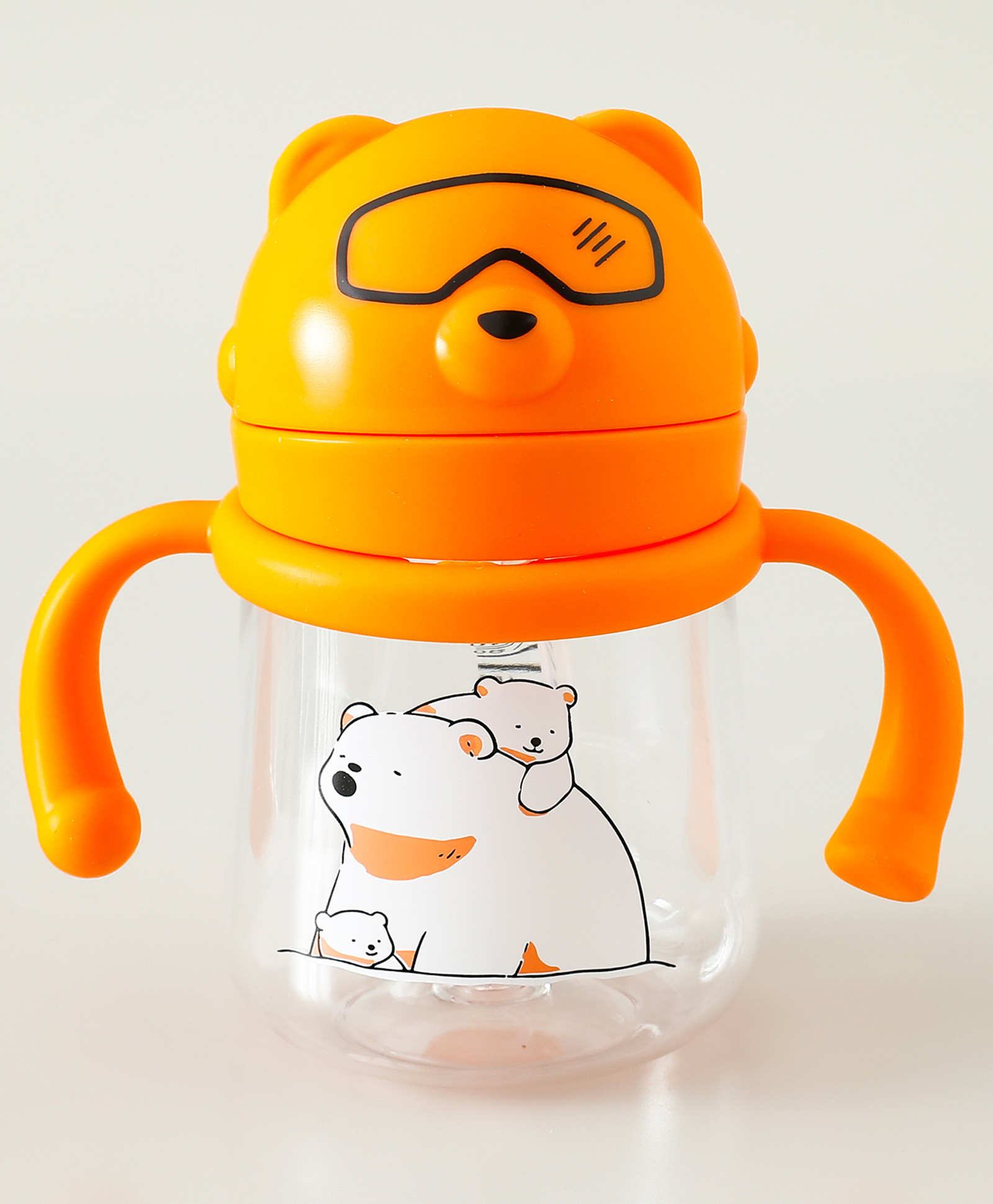 Polar Bear Print Tritan Weighted Straw Sipper Bottle 240 ml- Yellow| BPA-Free| Soft Silicone Straw| 360° Drinking| Twin Handles| Spill-Proof Lid| Training Cup for Boys & Girls-image-47